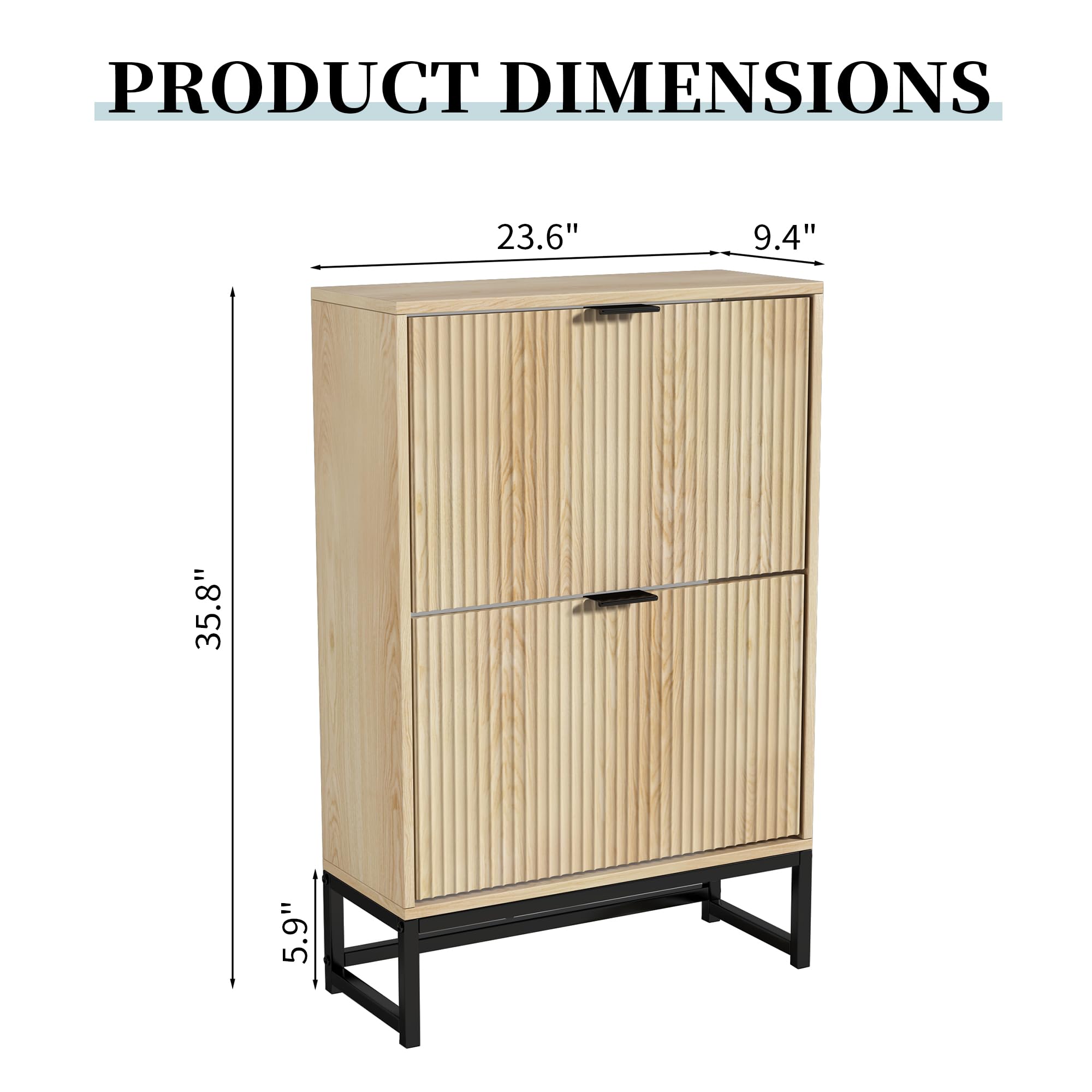 Modern Slim Wooden Shoe Cabinet with 2 Flip Drawers - Freestanding Narrow Shoe Storage Organizer for Entryway & Living Room | Fluted Design Home Decor for Small Spaces & Apartment Hallways