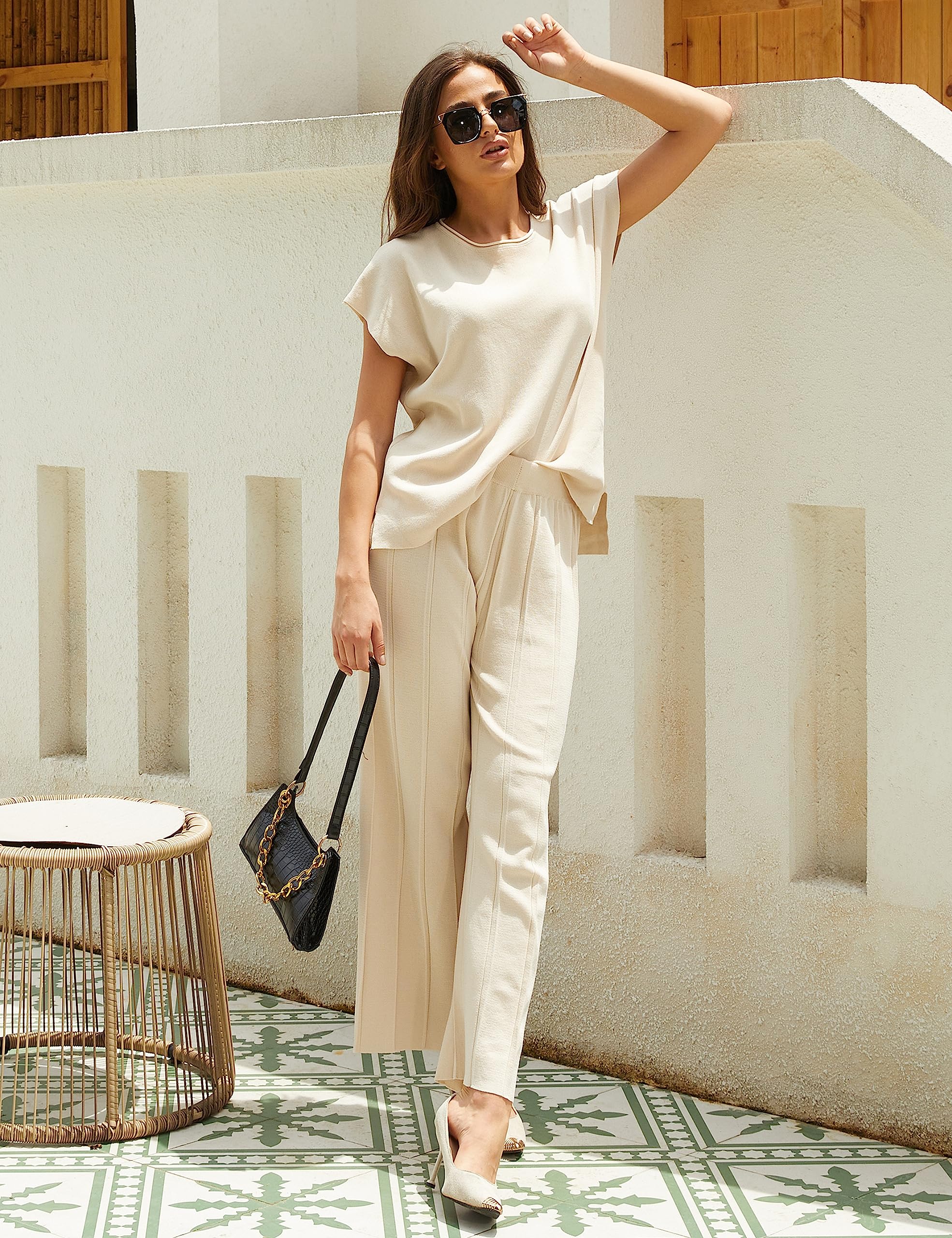 Women's Knit 2-Piece Sweater Set - Cozy Pullover Top & High Waist Wide Leg Lounge Pants | Casual Outfit for Home, Work & Travel | Soft Comfort Wear for Women