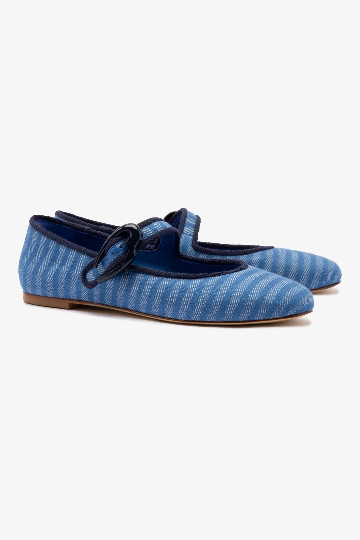 Verona Ballet Flats for Women - Egyptian Blue Striped Fabric with Navy Trimming - Comfortable & Stylish Shoes for Work, Casual Wear & Travel