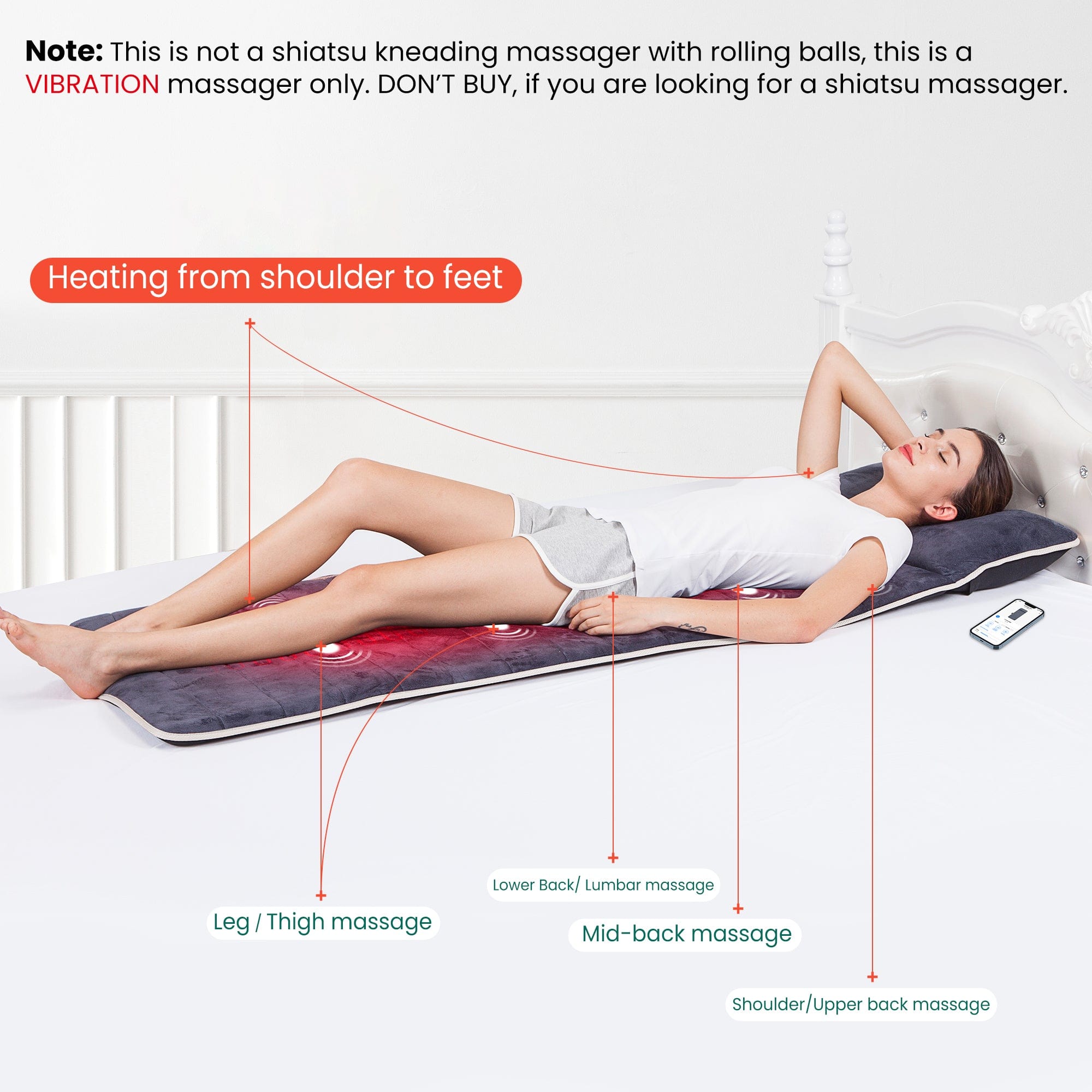 Snailax Full Body Massage Mat with Heating - 10 Vibration Motors, App Control for Neck, Back & Shoulder Pain Relief - Perfect for Home, Office & Car Use