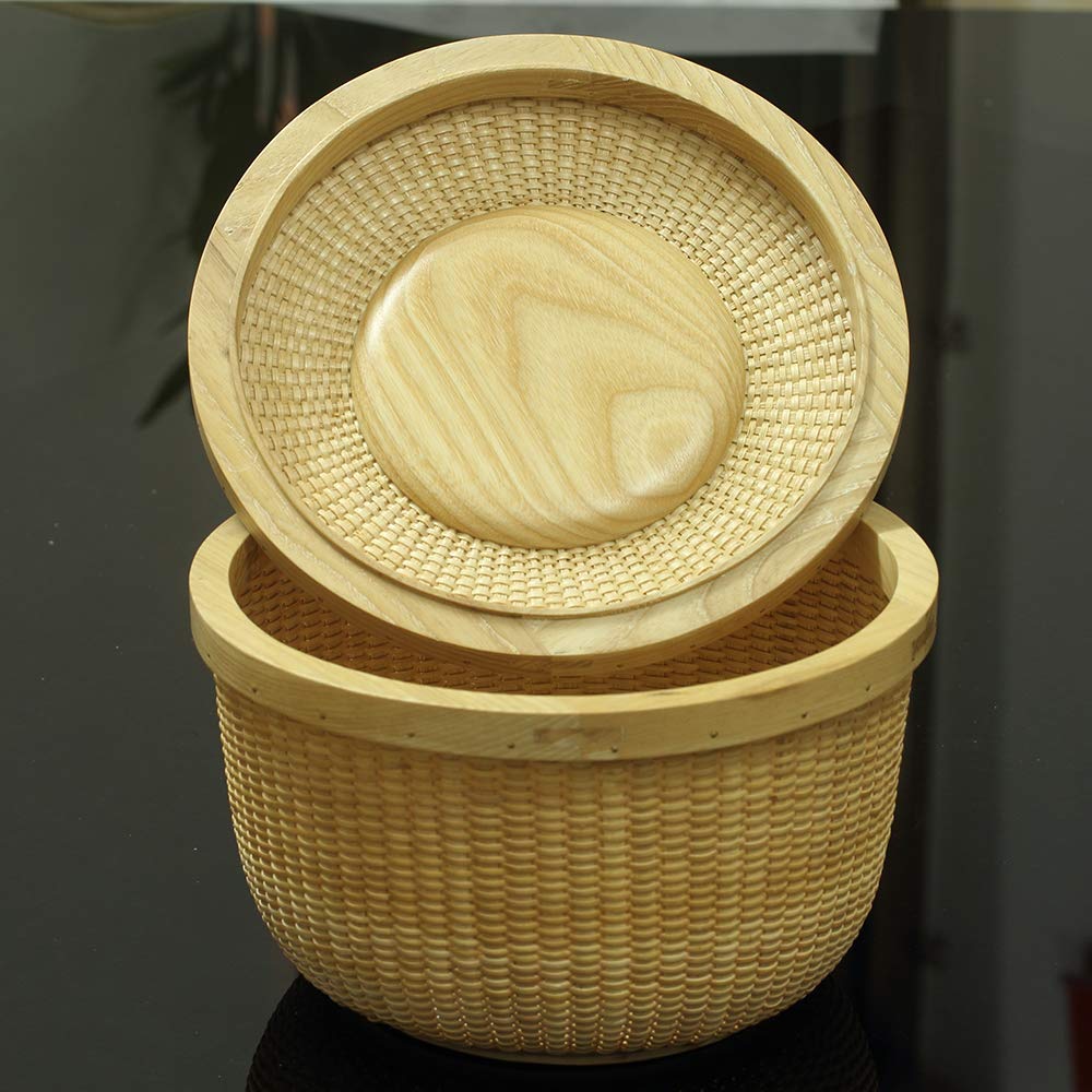Stylish Rattan Lidded Storage Basket - Handwoven Circular Organizer for Home Decor, Sewing Kits & Craft Supplies | Perfect for Living Room, Bedroom & Craft Room Organization
