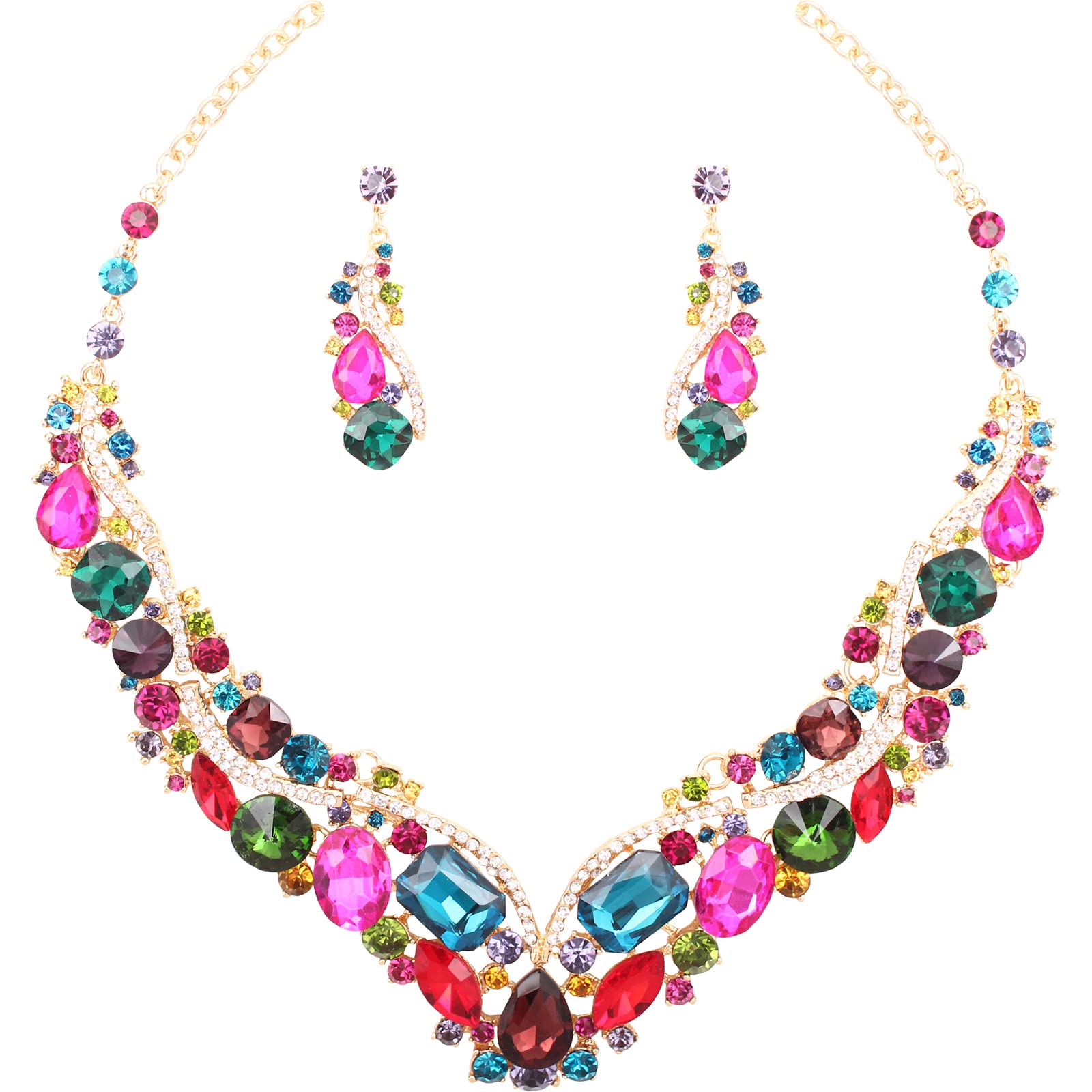 Elegant Rhinestone Crystal Teardrop Necklace and Dangle Earrings Set for Women - Fashion Statement Jewelry Gift for Party, Wedding & Special Occasions