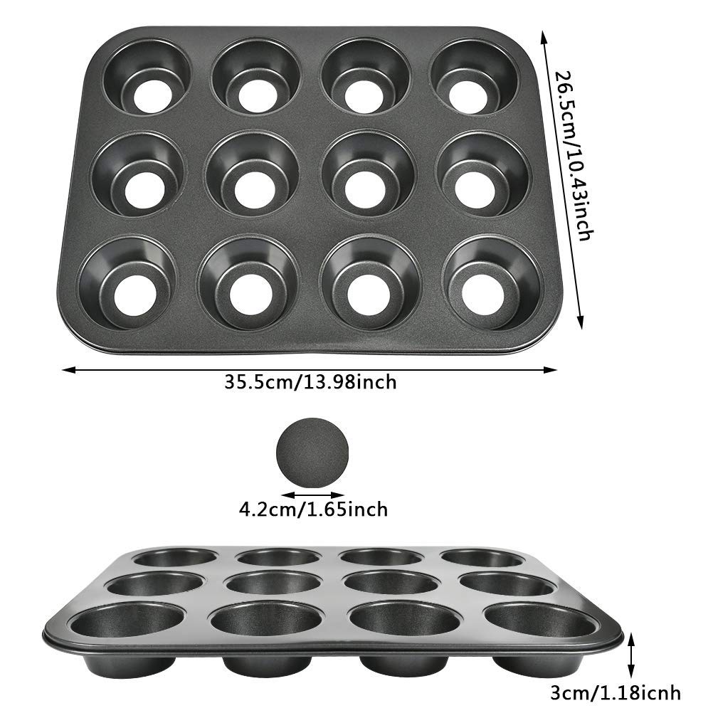 2 Pack 12-Cavity Mini Cheesecake Pan with Removable Bottom - Non-Stick Metal Baking Molds for Cupcakes, Tarts & Desserts - Dishwasher & Microwave Safe - Perfect for Parties, Holidays & Home Baking