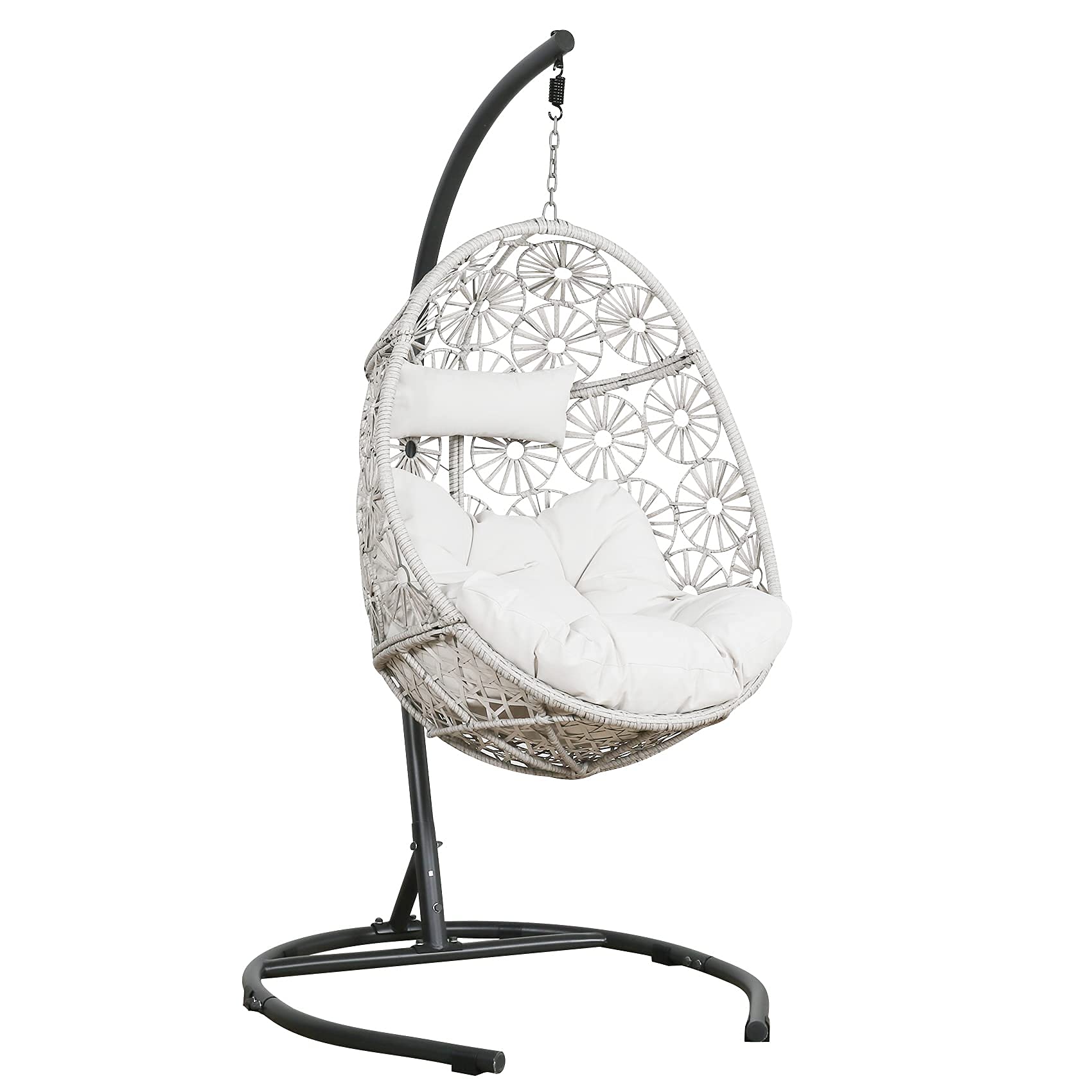 Outdoor Egg Chair Swing - Wicker Hanging Hammock with Stand & Cushion for Patio, Garden, or Indoor Relaxation | Perfect for Backyard Lounging and Sunroom Decor