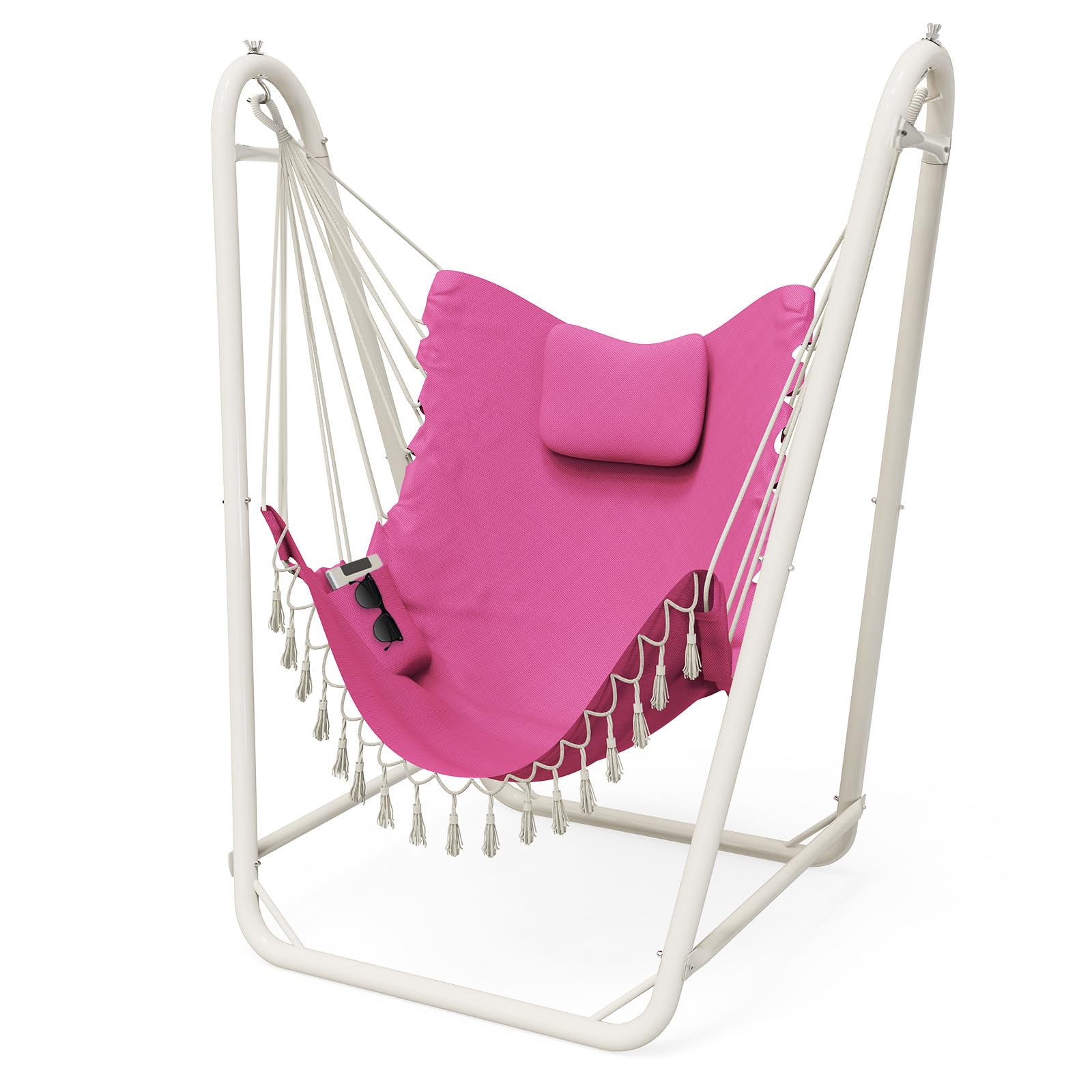 Premium Heavy-Duty Hammock Chair with Stand - 350lb Weight Capacity - Indoor/Outdoor Hanging Swing Chair (Pink) - Perfect for Patio, Garden, Balcony & Relaxation Spaces