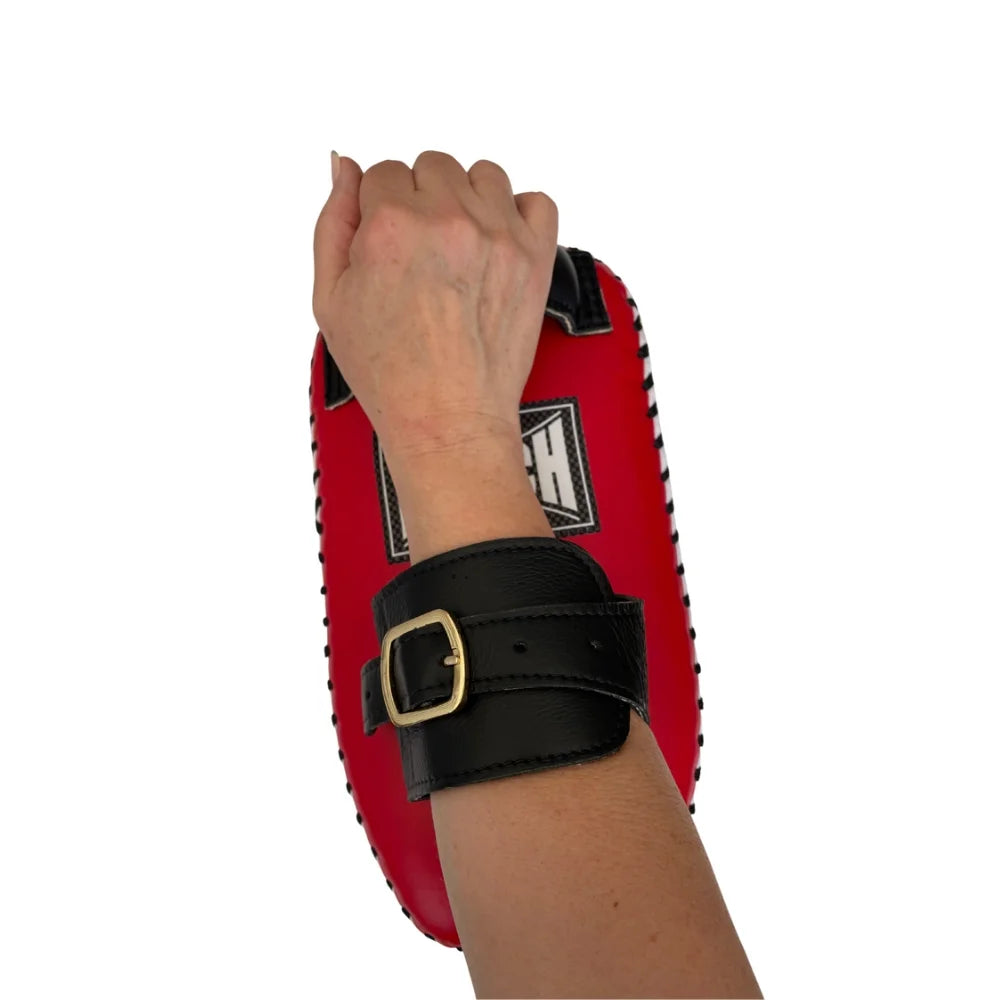 Premium Thai Pad Siam™ Leather Single Strap Buckle Muay Thai Training Equipment - Red/White for Boxing, Martial Arts & Fitness Training