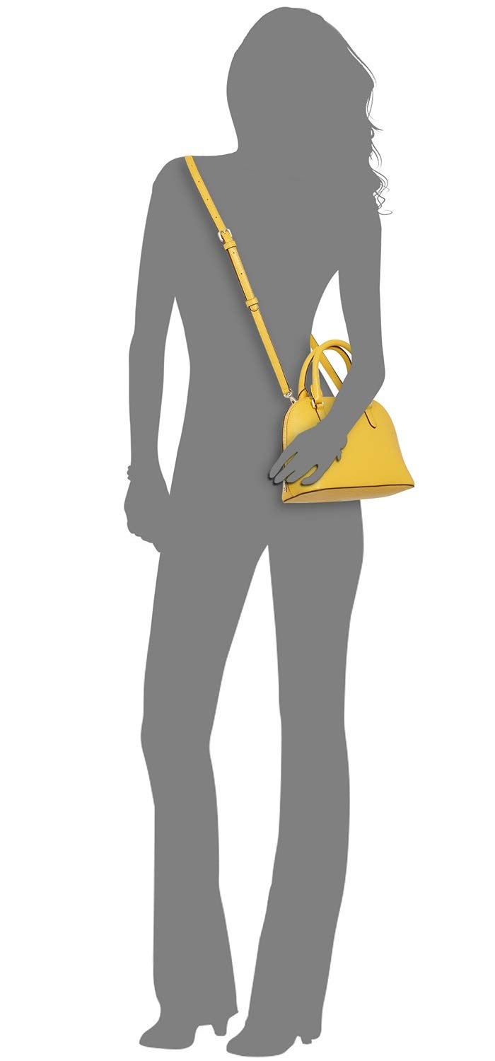 DKNY Bryant Small Dome Leather Satchel Crossbody Bag for Women - Yellow Sun Color, Perfect for Work, Travel & Everyday Use