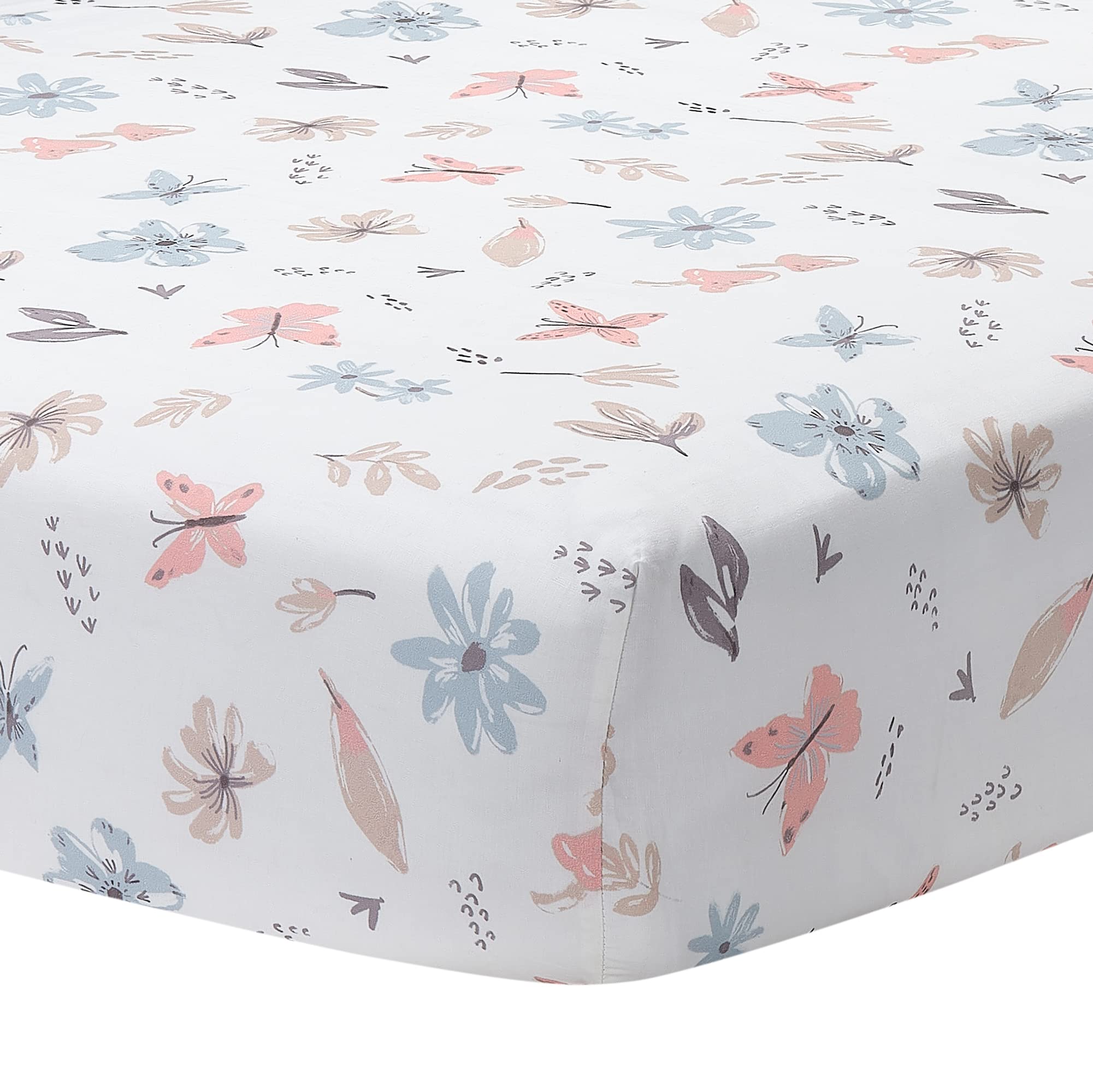Lambs & Ivy Baby Blooms 3-Piece Pink Floral Butterfly Crib Bedding Set - Soft Nursery Bedding for Girls, Crib Sheet, Skirt & Bumper - Perfect for Baby Showers & Nursery Decor