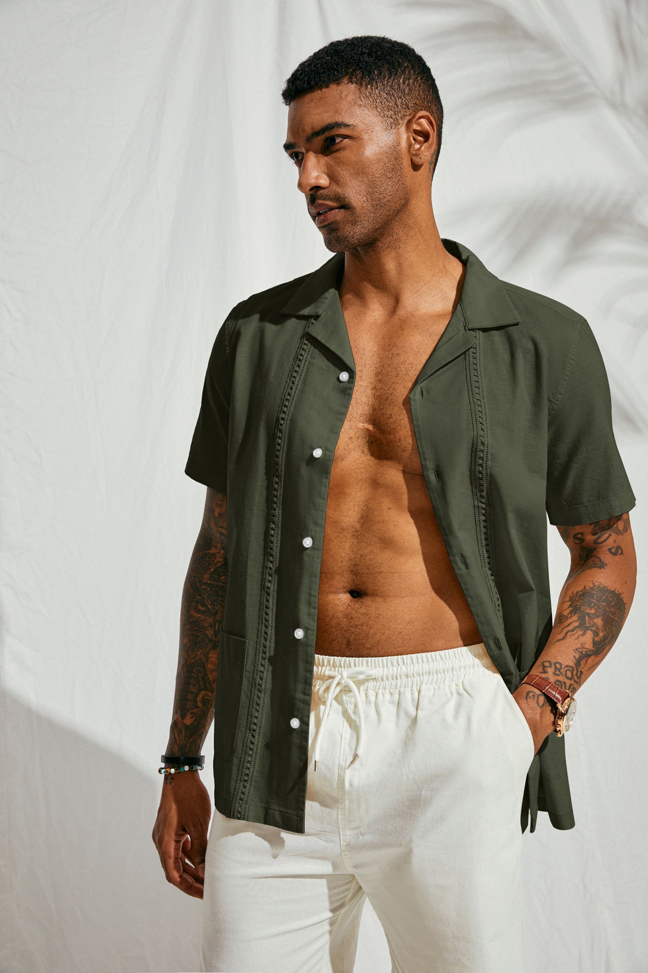 Men's Linen Cuban Guayabera Shirt - Casual Button Down Beach Shirt for Summer, Vacations & Tropical Outings
