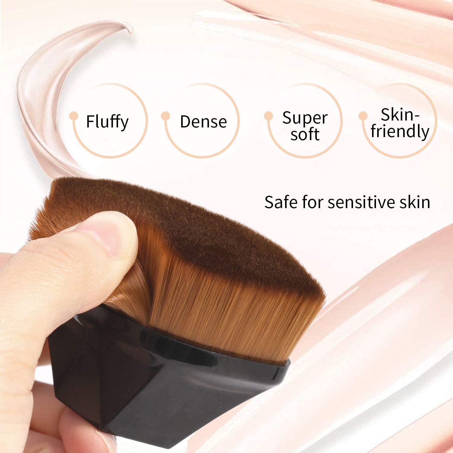 4+1 Pcs Velour Triangle Powder Puff & Kabuki Brush Set for Flawless Liquid, Cream & Loose Powder Makeup - Face Contouring, Foundation & Eyeshadow Application - Perfect for Daily Makeup & Professional Use (Color May Vary)