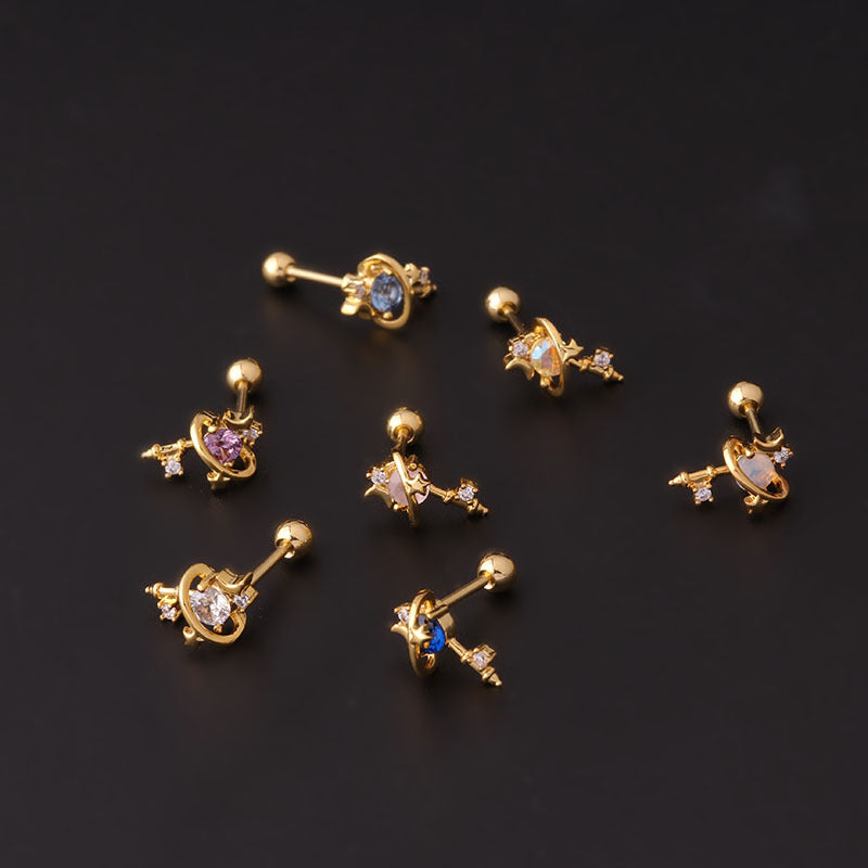 20G Planet Star Key Upper Lobe Sleeper Earrings - Trendy Cartilage Hoop Earrings for Women | Perfect for Everyday Wear, Parties & Gifts - HSPJ726