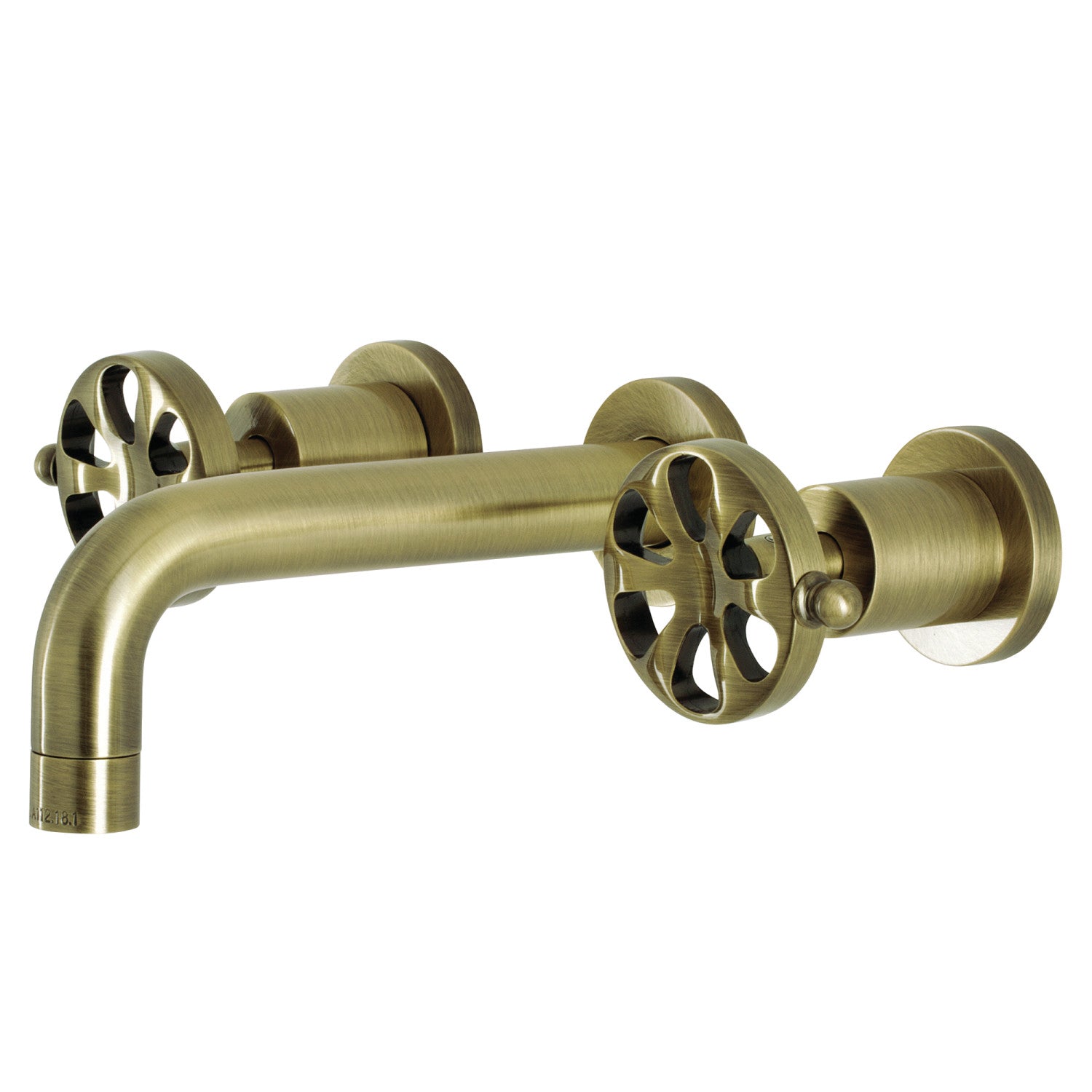 Belknap KS8123RX 3-Hole Wall Mount Bathroom Faucet with Double Handles in Antique Brass - Perfect for Vintage Style Bathrooms and Powder Rooms