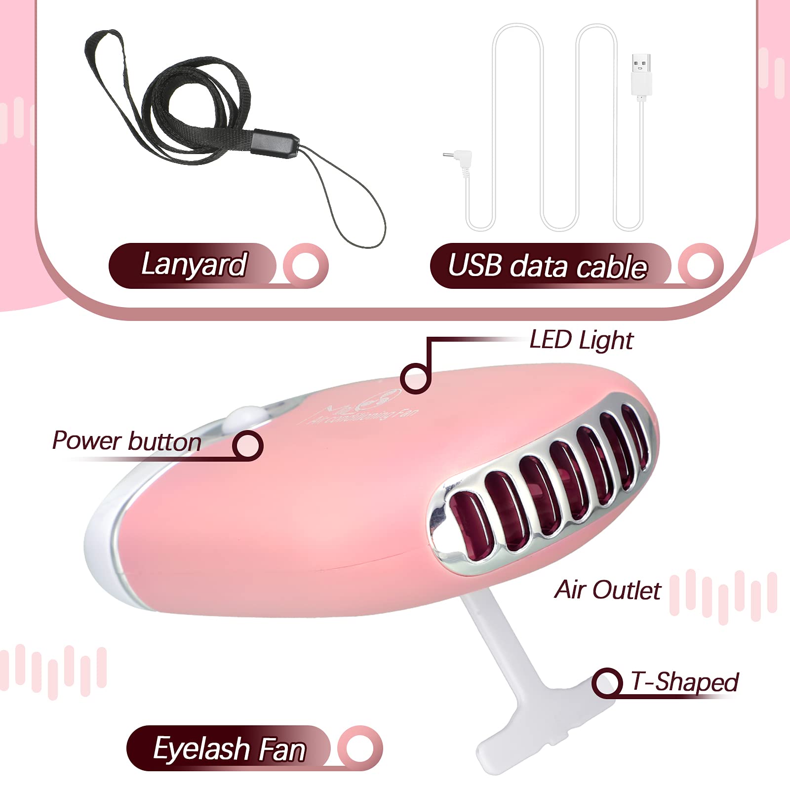 Honoson 3 Pcs Nano Mister for Lash Extensions, Mini USB Lash Fan Dryer, Handheld Eyelash Mirror & Portable Facial Steamer with 20ml Water Tank (Heart Style, Pink) - Perfect for Salon, Home & Travel Eyelash Care
