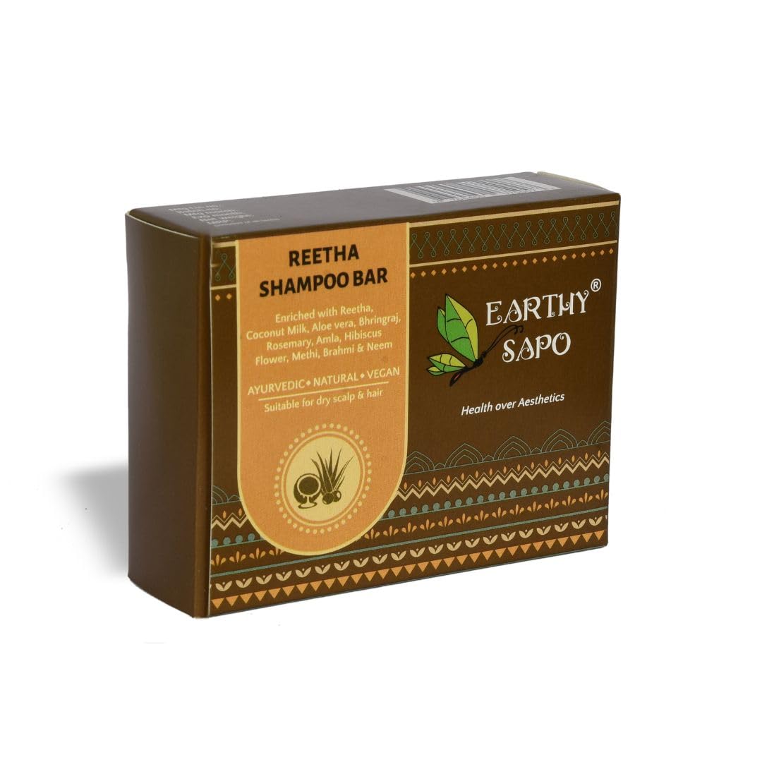 Organic Reetha Shampoo Bar for Dry Hair - 100g Ayurvedic Hair Care with Coconut Milk | Vegan, Chemical-Free, Eco-Friendly Handmade Shampoo | Perfect for Travel, Camping & Zero-Waste Lifestyle