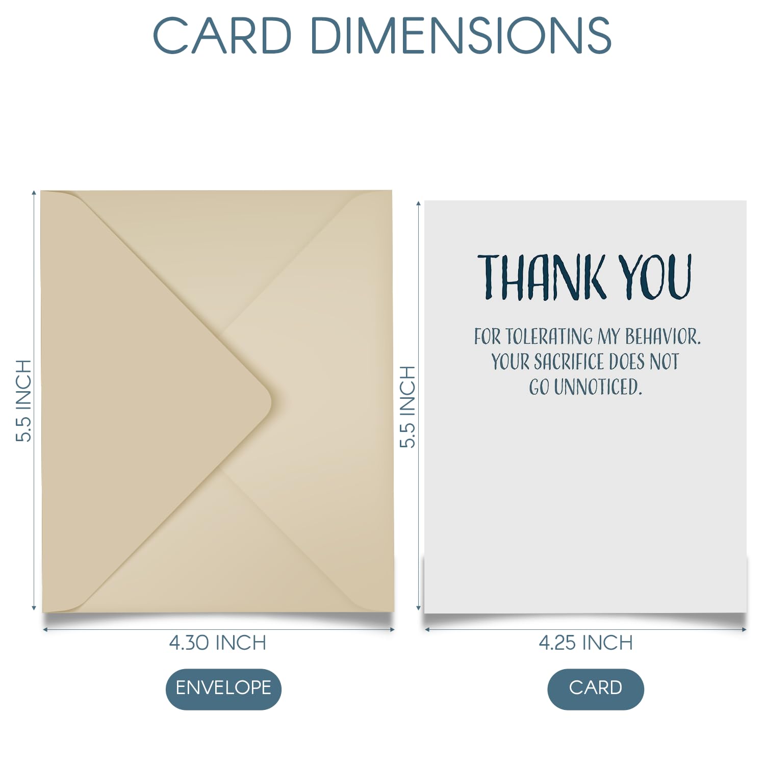 Funny Thank You Card with Envelope - Blank Inside, 4.25x5.5, Appreciation Card for Tolerating My Behavior, Your Sacrifice Noticed - Perfect for Coworkers, Friends, and Family
