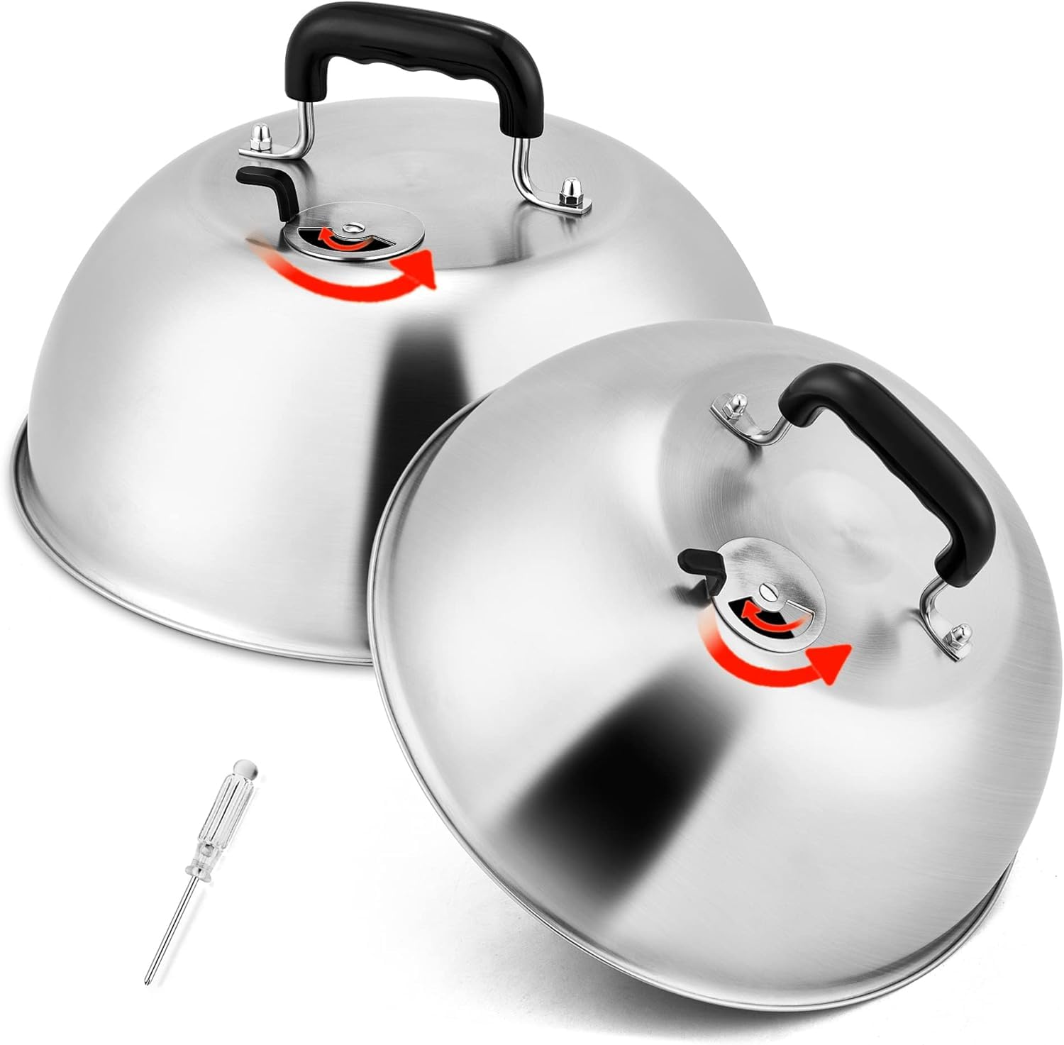 Leonyo 12-Inch Stainless Steel Cheese Melting Dome Set of 2 - Adjustable Vent Steaming & Basting Cover for Teppanyaki, Flat Top Griddles - Perfect for Restaurants, Food Trucks & Home Cooking