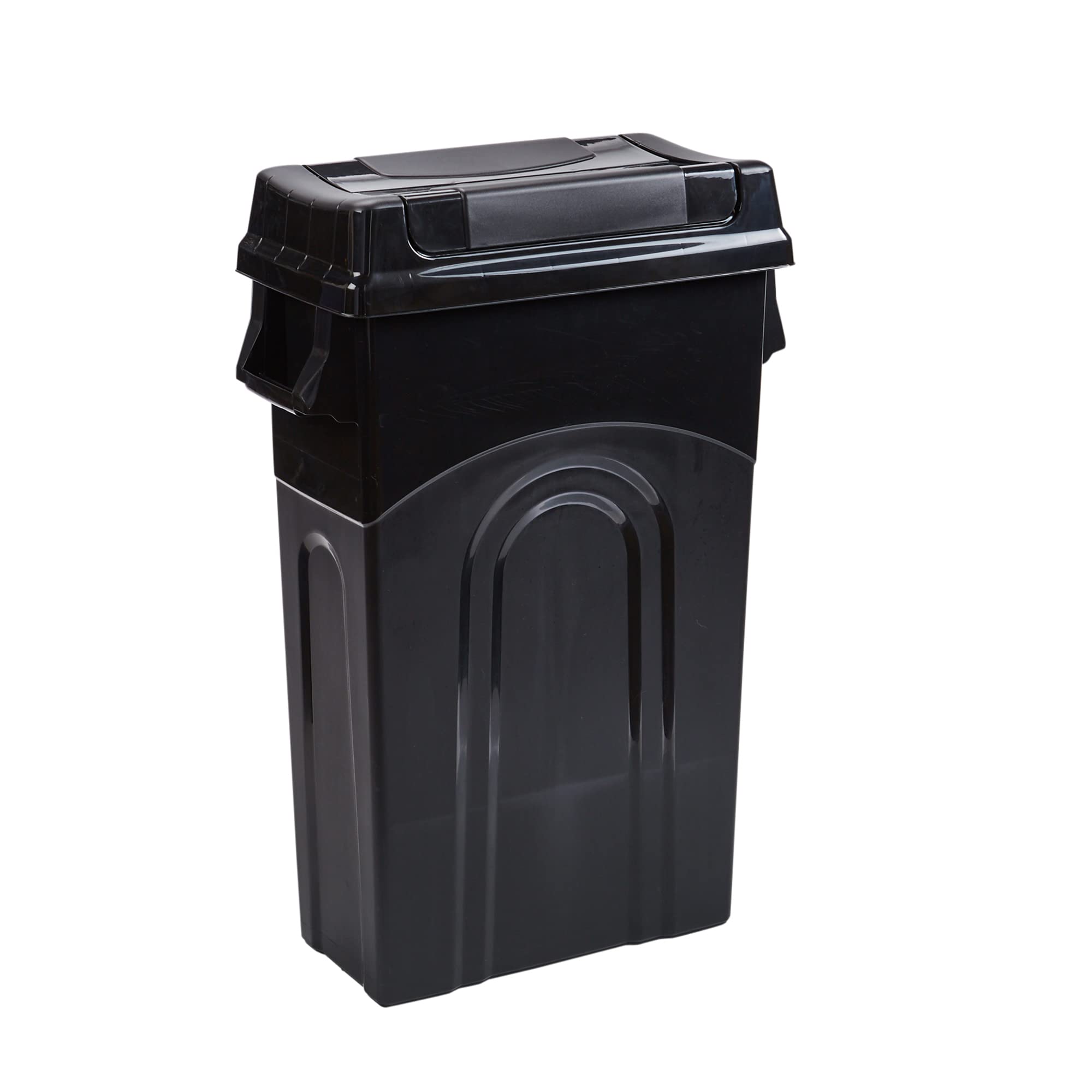 United Solutions 23 Gallon Highboy Slim Waste Container with Swing Lid - Space Saving Trash Can, Easy Bag Removal & Handles for Easy Carrying - Indoor/Outdoor Use for Kitchen, Office, Garage - Black (1-Pack)
