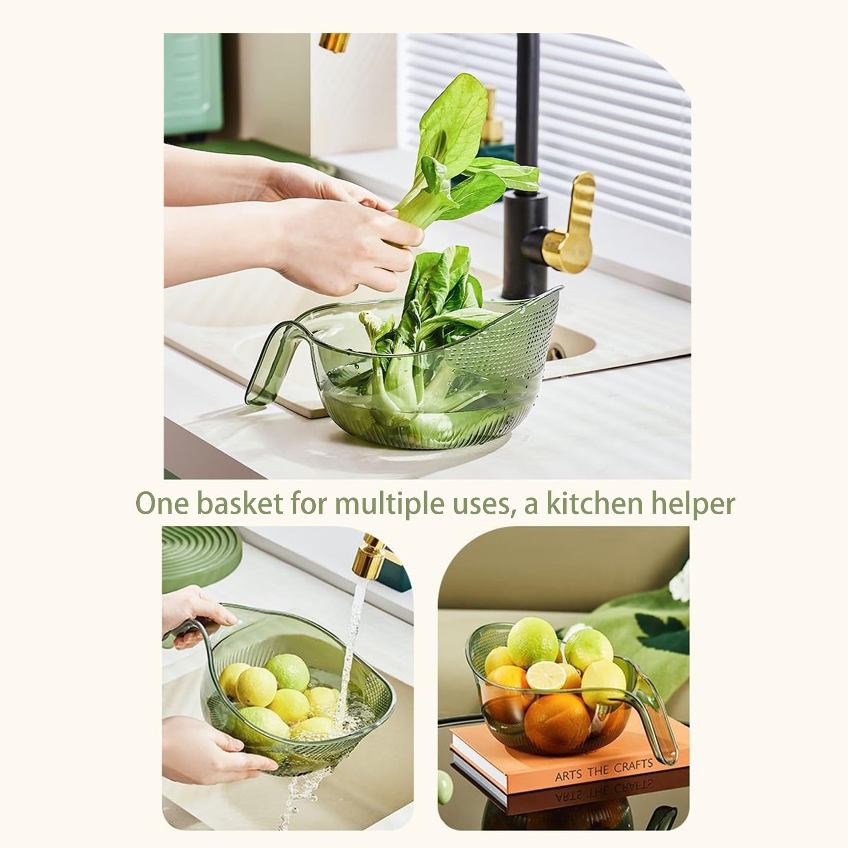 Premium Multifunctional Rice Strainer Bowl with Side Drainers - Durable Rice Washing Basket & Fruit/Vegetable Colander - Perfect for Washing Rice, Cleaning Fruits, and Draining Pasta (White) - Ideal for Kitchen, Camping, and Meal Prep