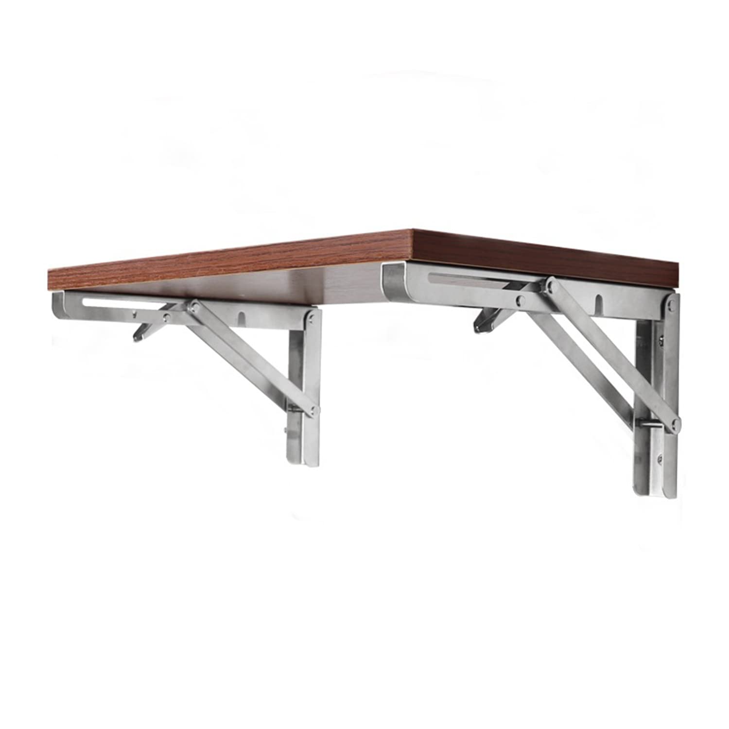 Heavy Duty Stainless Steel Folding Shelf Brackets - Pack of 2, 16 Inch Wall Mounted Angle Hinges for Tables, Benches & Shelves - 150 LB Load Capacity | Perfect for Space-Saving Foldable Furniture in Small Apartments, Kitchens & Garages
