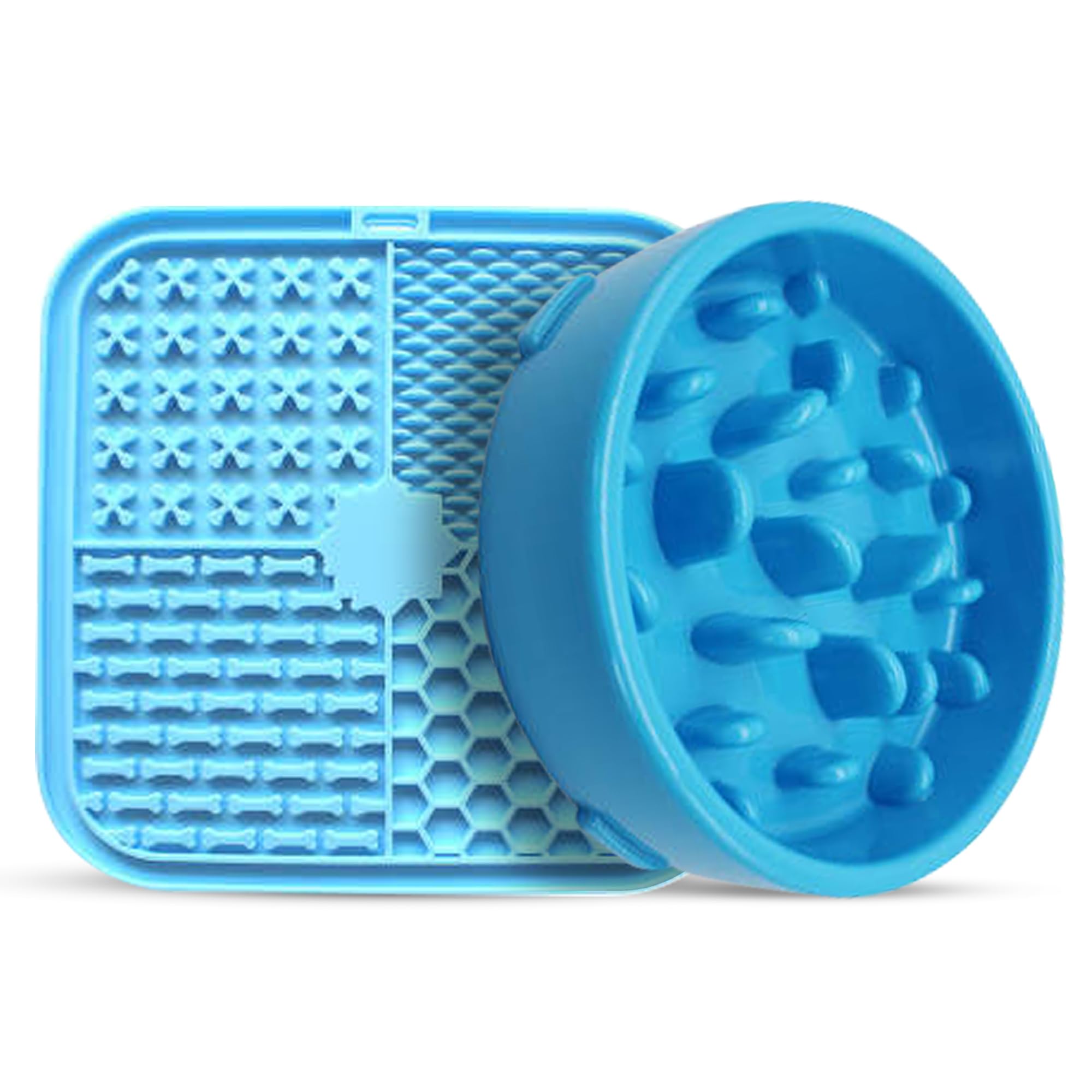 **BPA-Free Slow Feeder & Lick Mat Bundle for Dogs – Non-Toxic PVC, Lead & Phthalate-Free – Mental Stimulation & Boredom Reducer – Perfect for Anxious or Hyperactive Pets (Blue)** – Ideal for Mealtime Enrichment, Training Rewards, and Calming Chewers