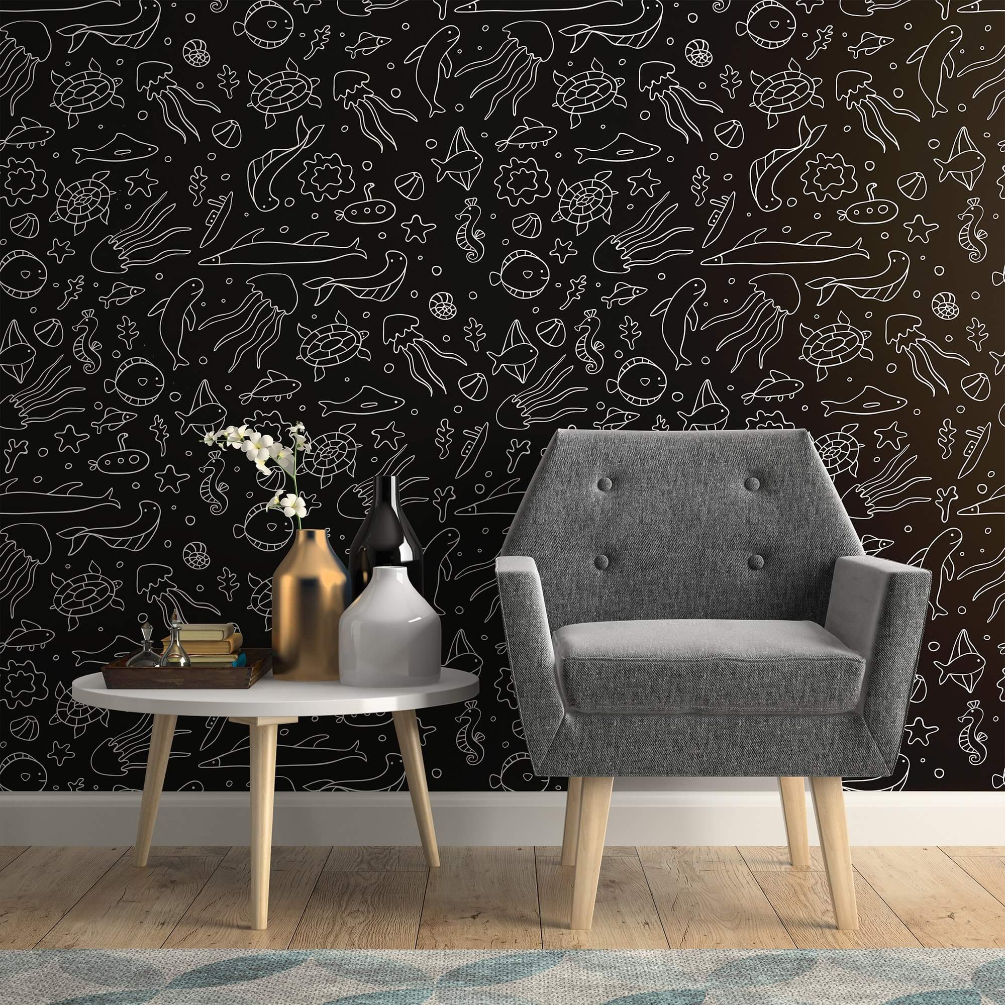 White Fish Nautical Peel and Stick Removable Wallpaper - Self-Adhesive Decorative Wallpaper for Bedroom, Bathroom, Nursery & Office Decor