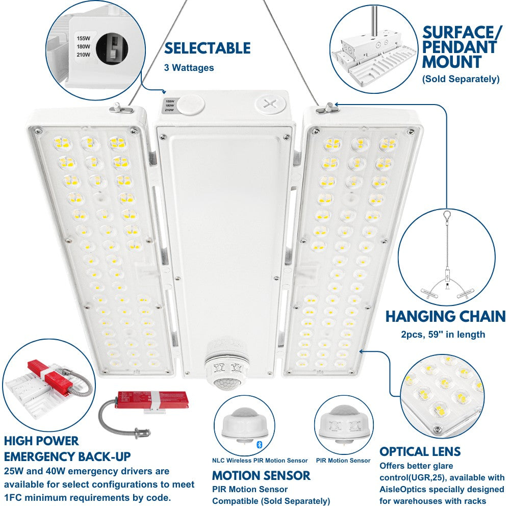 PAVO III LED High Bay Light 210W - 3 Watts Selectable, 31,290 Lumens, 120-277V, 5000K/4000K Color Temperature, 600W Equivalent - Perfect for Warehouses, Factories, and Commercial Lighting