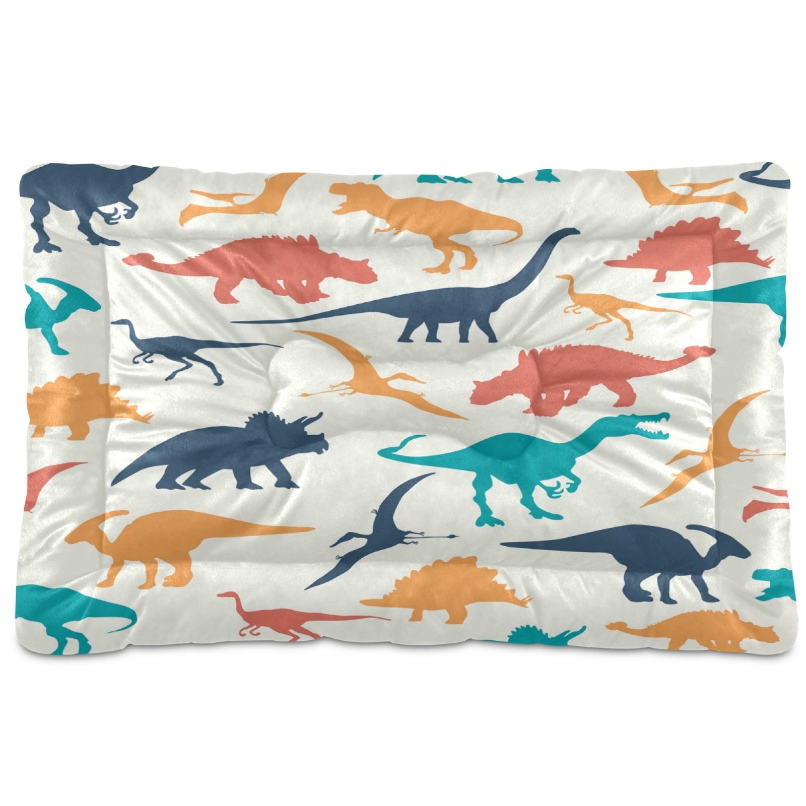 Colorful Dinosaur Pet Bed - Ultra Soft Rectangle Dog & Cat Bed for Small to Medium Pets, Calming Comfort, 24x18 Inches - Perfect for Crate, Kennel, or Home Use
