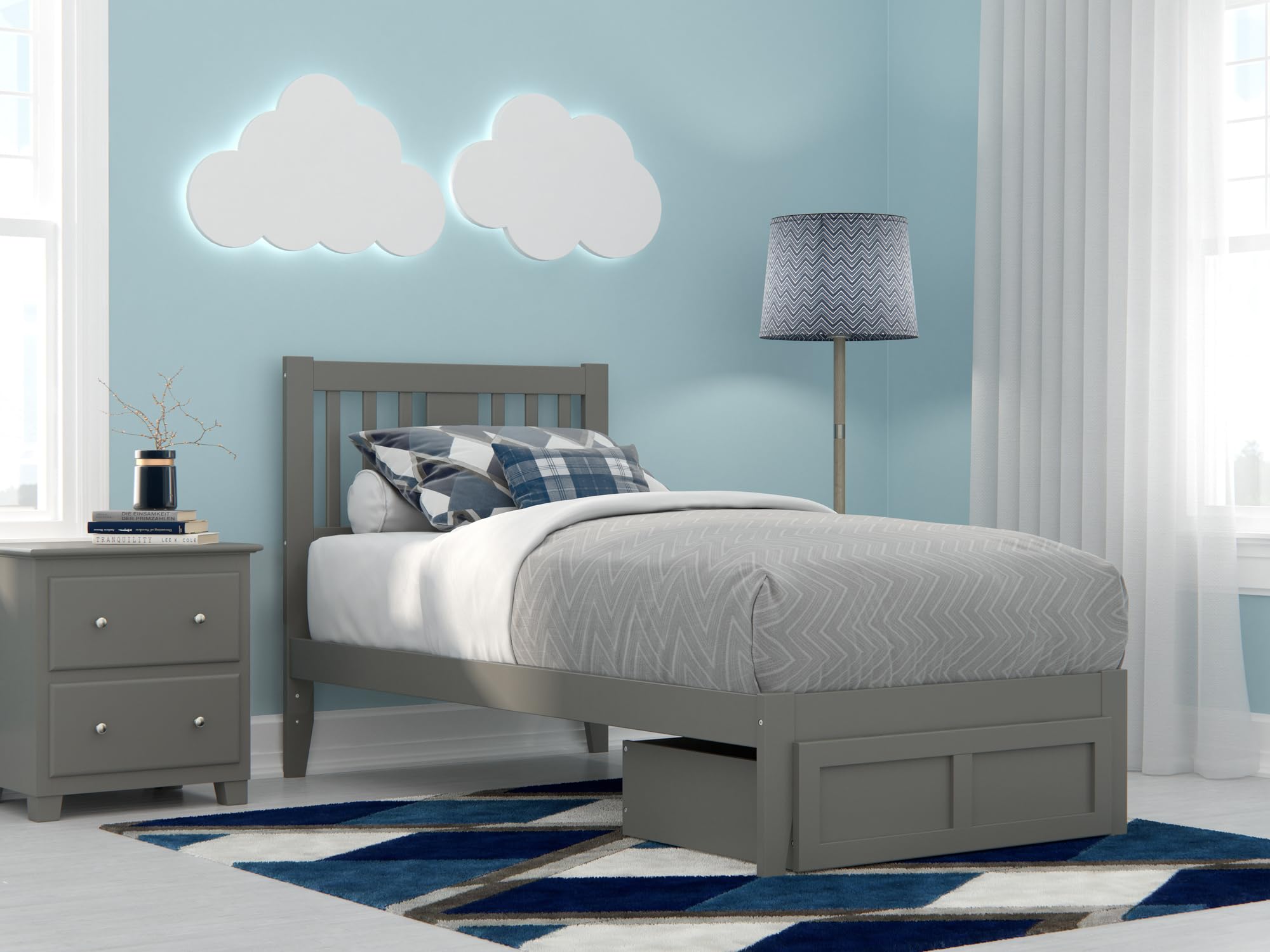 AFI Tahoe Twin Size Platform Bed Frame with Storage Drawer & USB Charging Station - Grey Wooden Bed for Kids, Teens & Small Spaces | Perfect for Bedrooms, Dorms & Apartments