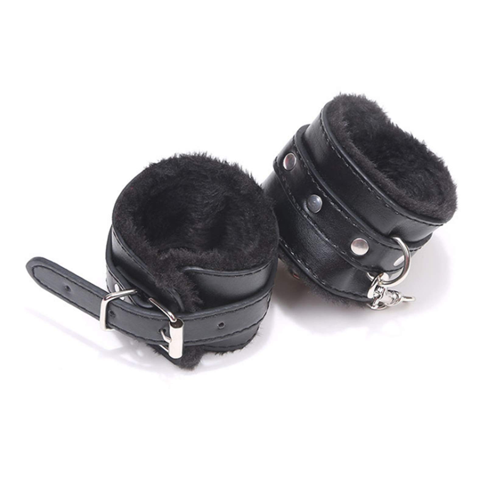 Fluffy Wrist Leather Handcuffs Bracelet - Soft Plush Lining Role Play Accessories for Couples, BDSM, Cosplay & Yoga | Detachable Exercise Bands for Home, Gym & Party Jewelry