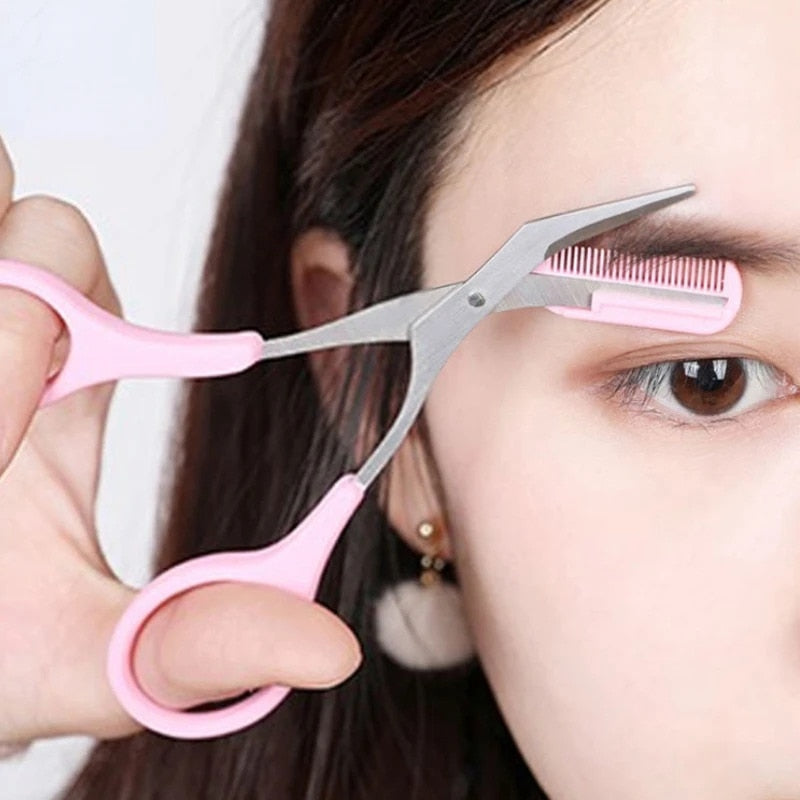 Professional Stainless Steel Eyebrow Scissors with Comb for Women - Precise Grooming & Shaping Tool for Eyebrows, Eyelashes & Facial Hair - Perfect for Home Salon, Travel & Makeup Kit