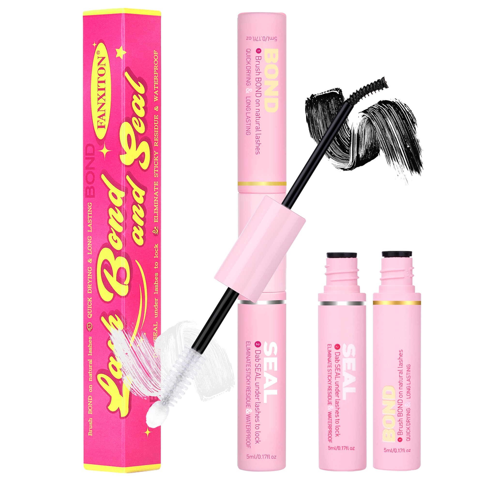 Waterproof Eyelash Glue & Lash Bond - Long Lasting, Non-Irritating, Sleep-Proof 2-in-1 Adhesive for Eyelash Extensions & Clusters - Perfect for DIY Home Lash Application & Professional Salon Use