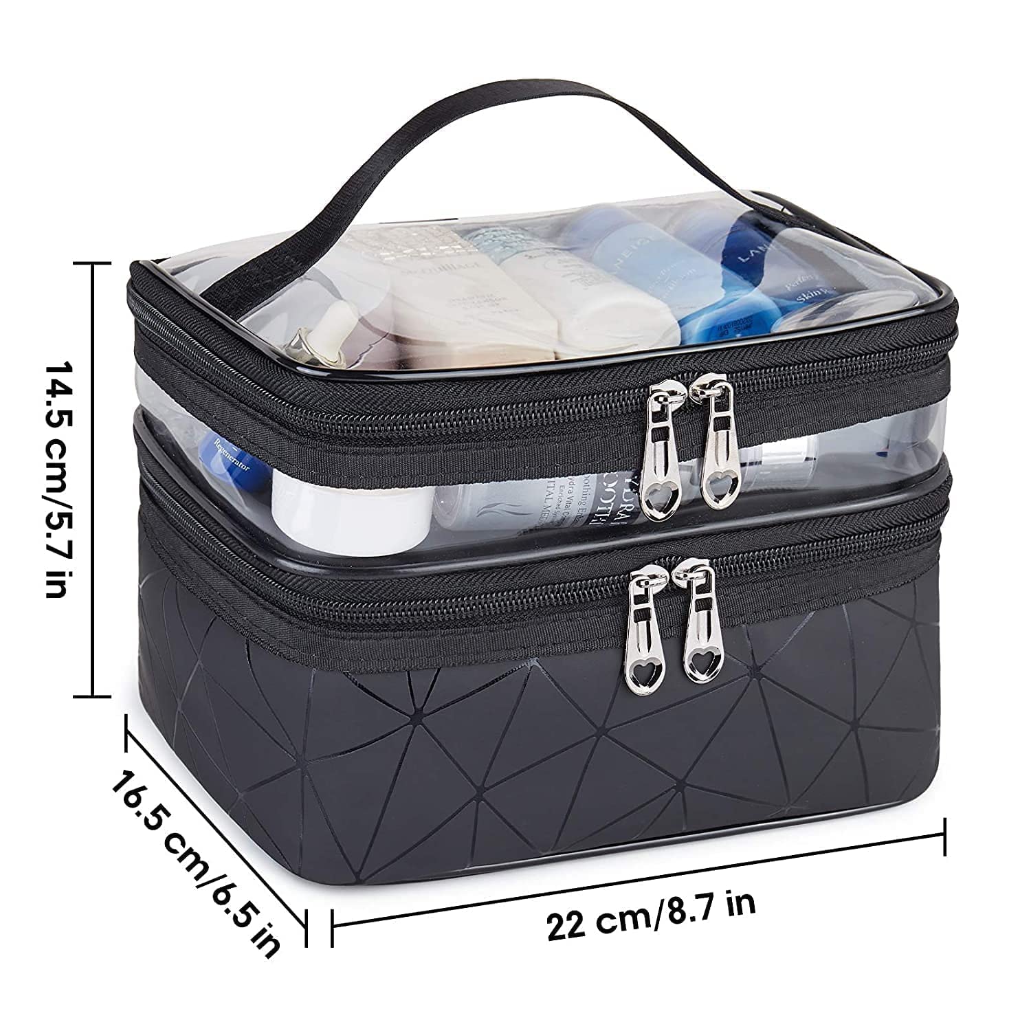 Dherik Tradworld Double Layer Waterproof Cosmetic Bag Organizer - Travel Makeup Pouch for Women & Girls - Perfect for Toiletries, Cosmetics, Jewelry Storage - Ideal for Travel, Gym, Beach & Daily Use