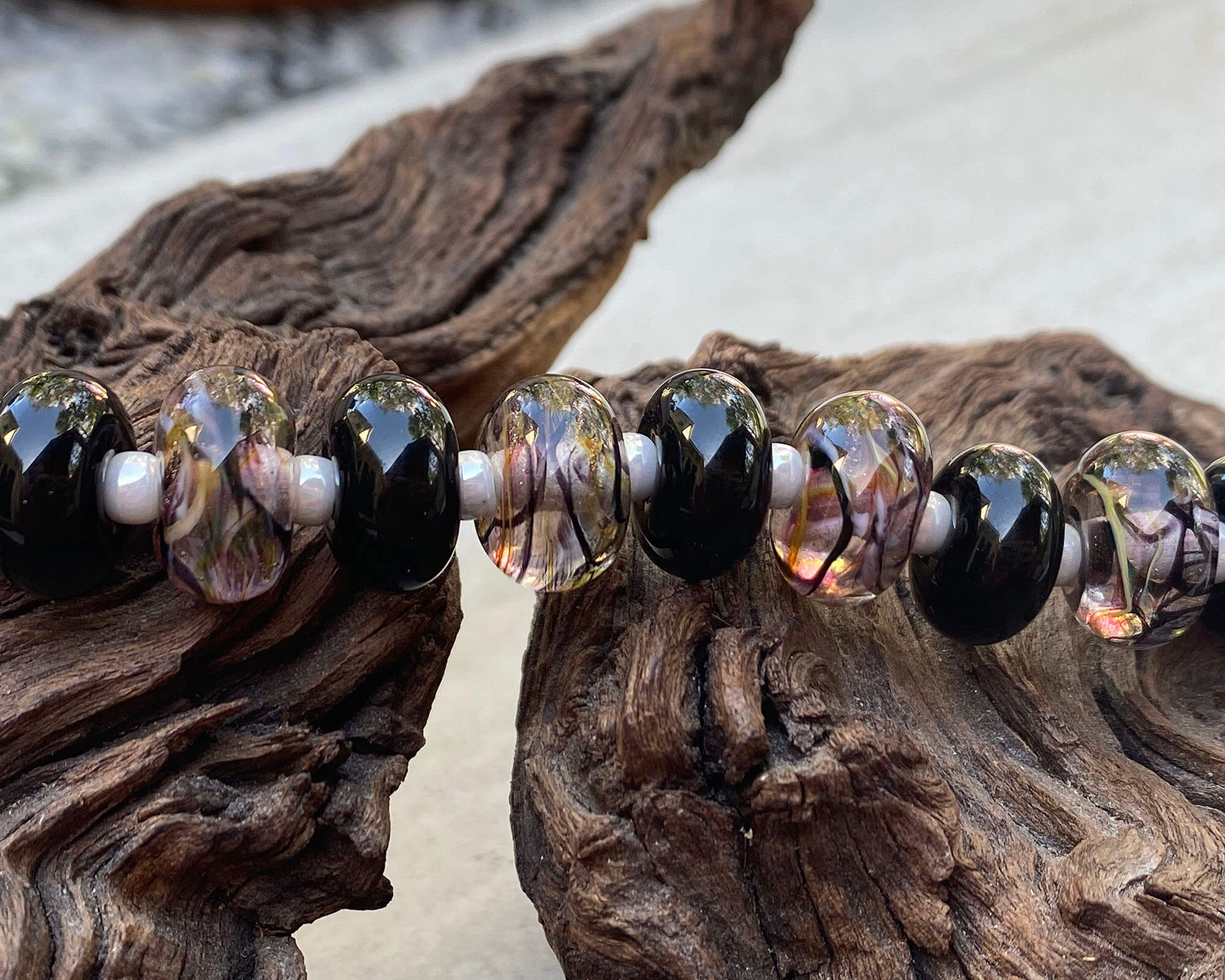 Rutilated Quartz Lampwork Beads Set - 50pcs Natural Stone Beads for Jewelry Making, DIY Crafts, Bracelets & Necklaces - Perfect for Bohemian Style Accessories and Healing Crystal Designs