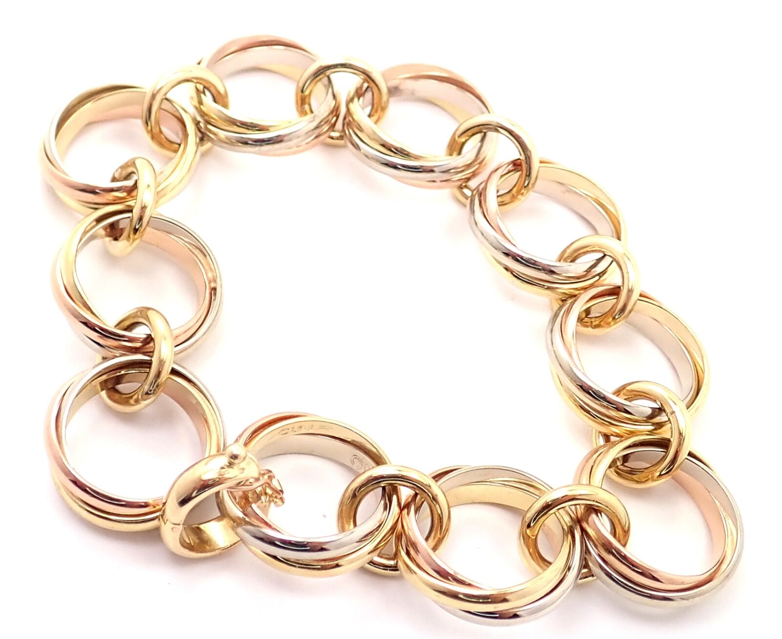 Authentic Cartier Trinity 18K Tri-Color Gold Round Wide Link Bracelet for Women - Luxury Jewelry Gift for Anniversary, Birthday & Special Occasions