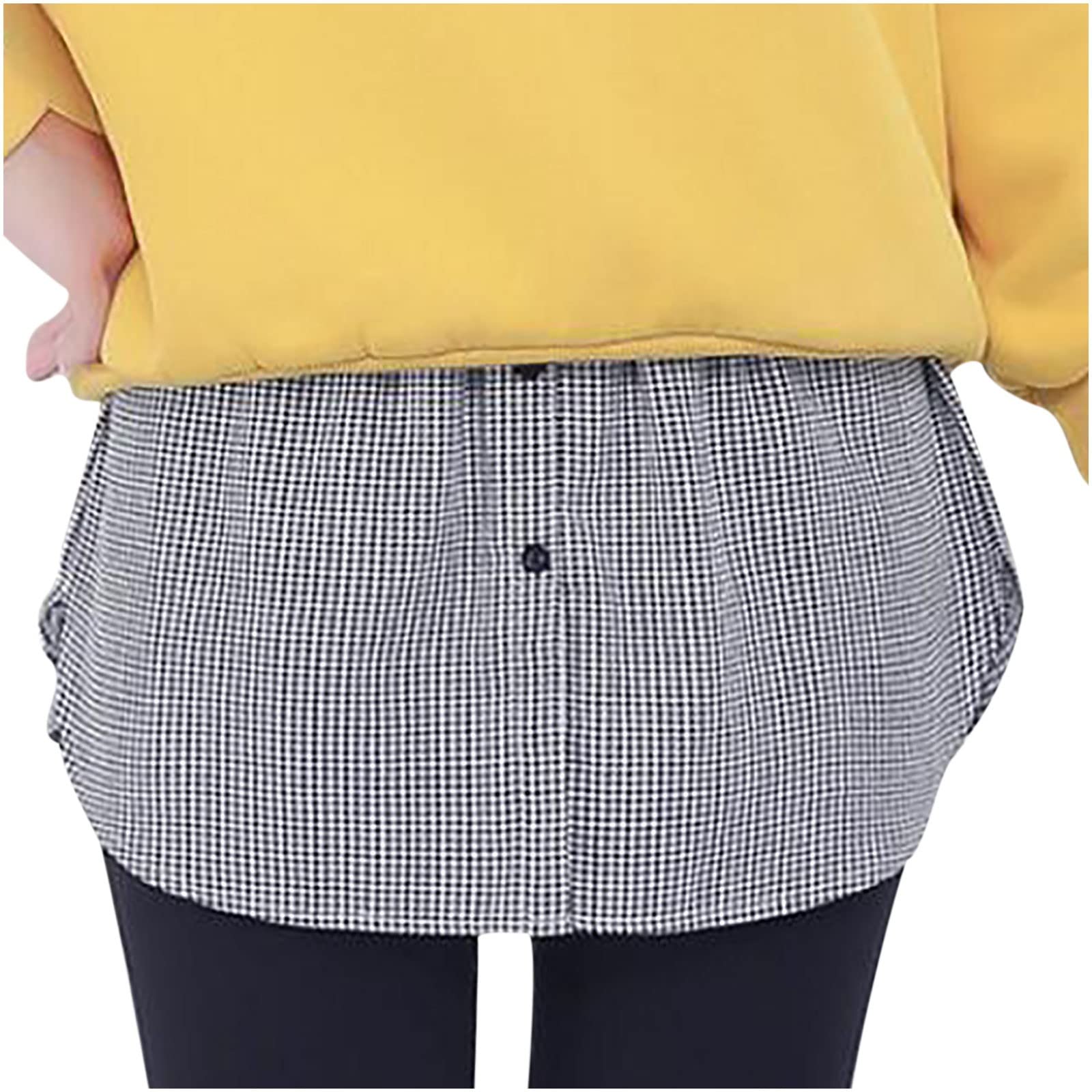 Kanzd Women's Denim Plaid Shirt Extender - Adjustable High Waist Layering Fake Top, Mini Skirt & Hem Extender for Versatile Outfits | Perfect for Layering, Office Wear & Casual Style