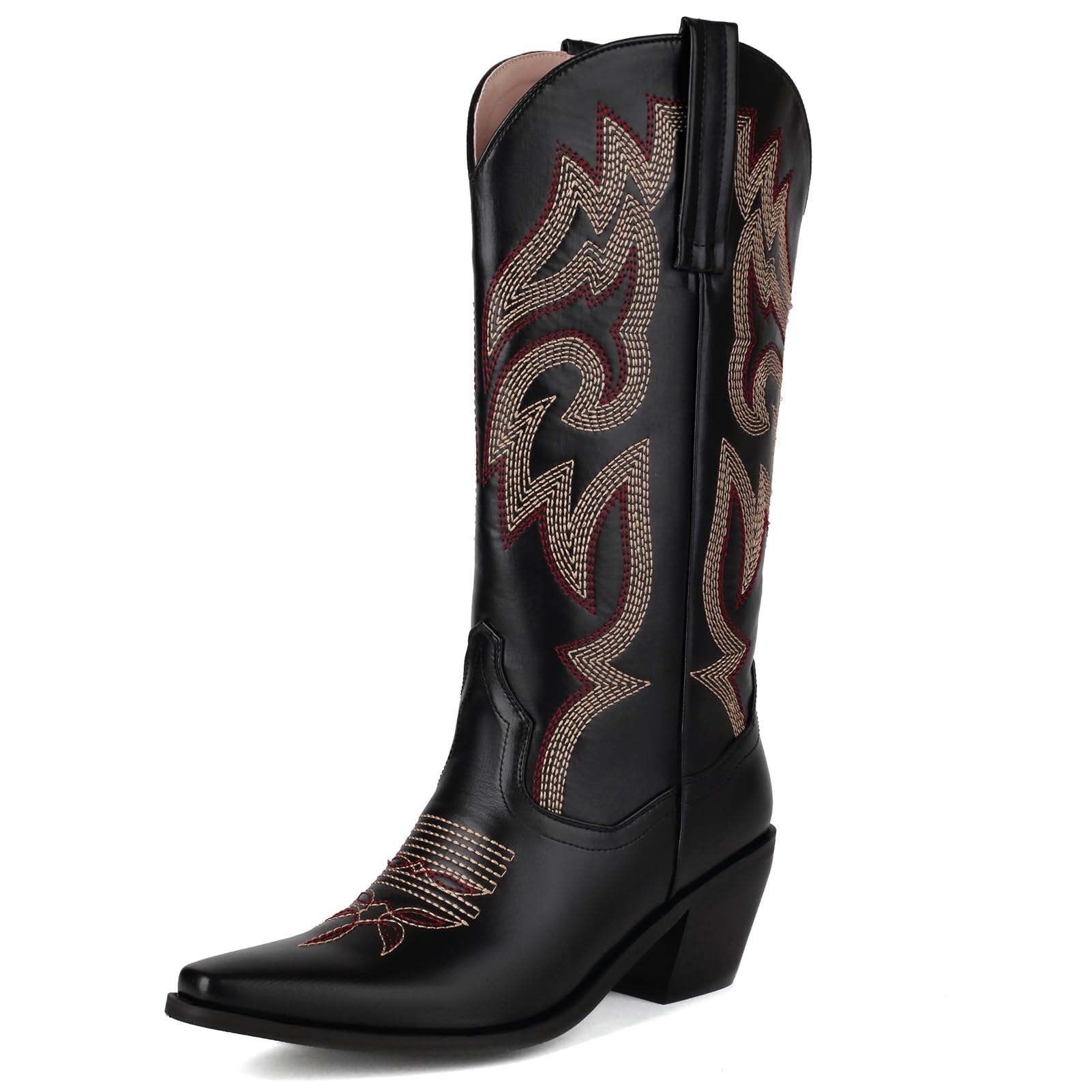 Embroidered Mid Calf Cowboy Boots for Women - Snip Toe Pull On Western Cowgirl Boots by Wavyvigs | Perfect for Country Dancing, Rodeos & Western Fashion