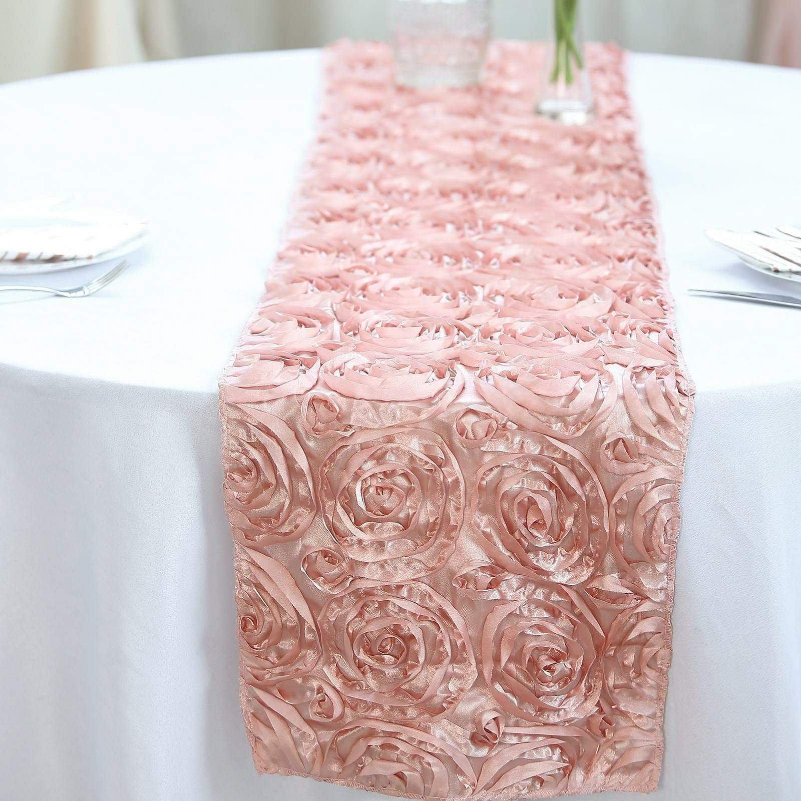 Elegant Satin Ribbon Roses Table Runner for Wedding Decor, Party Centerpiece, and Home Dining Table Decoration
