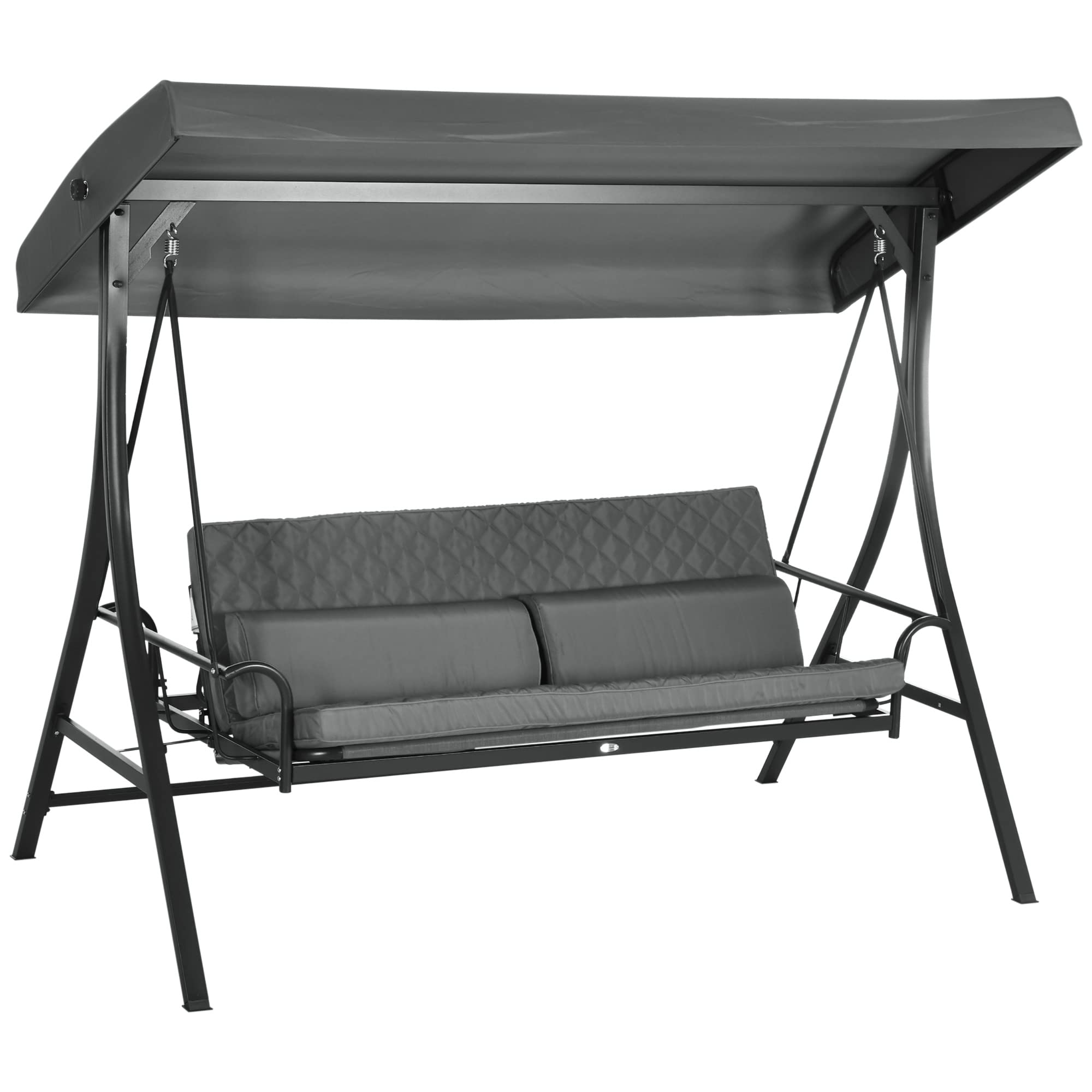 Outsunny 3-Person Patio Swing Chair Bed - Convertible Flatbed Outdoor Porch Glider with Adjustable Canopy & Removable Cushions - Perfect for Garden, Poolside, Backyard Relaxation (Gray) | Ideal for Lounging, Sunbathing, and Outdoor Napping