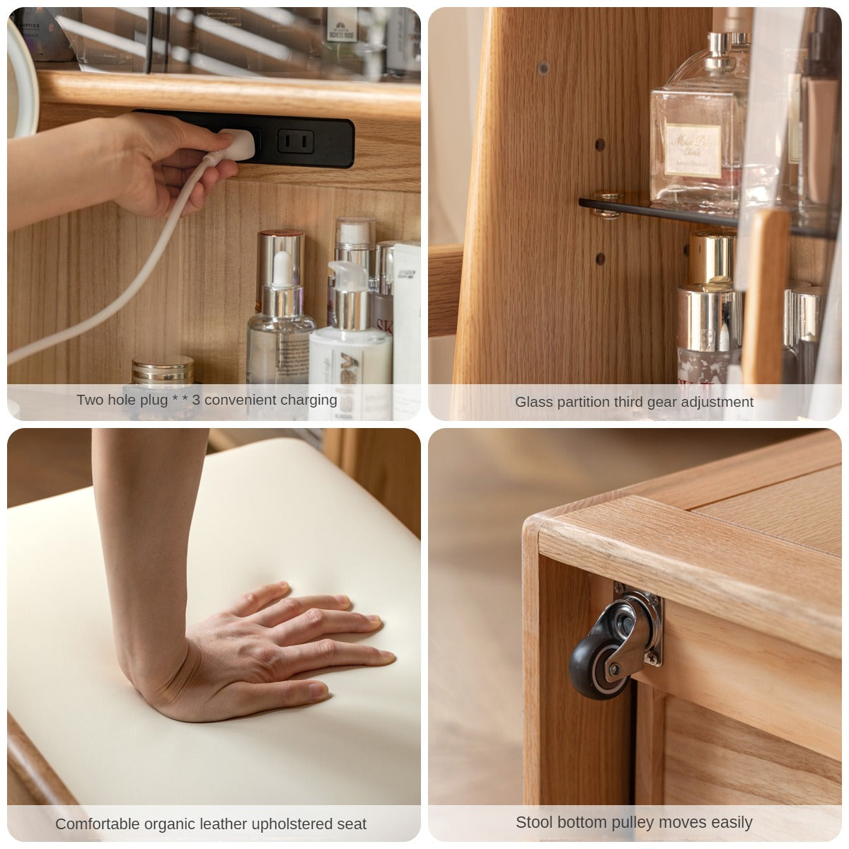 Solid Oak Wood Modern Minimalist Bedside Dressing Table - Perfect for Small Bedrooms & Apartment Vanity Areas