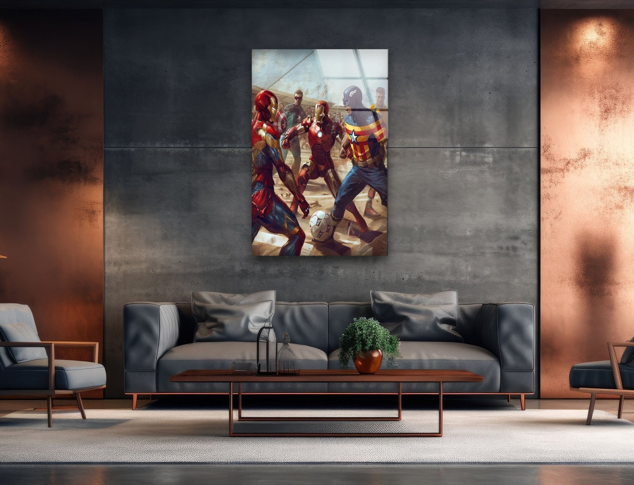 Avengers Soccer Glass Wall Art - Marvel Superheroes Decor for Kids Room, Game Room & Office - Perfect Gift for Fans & Collectors