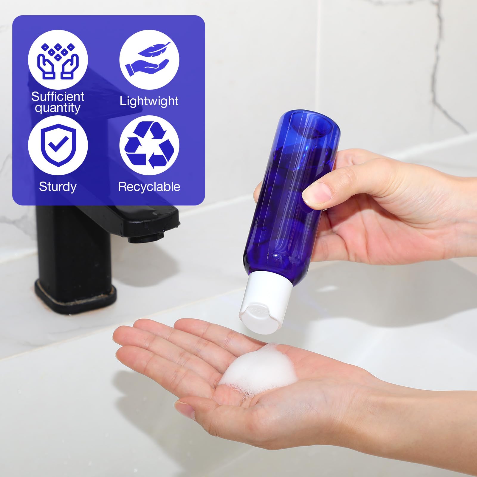 50 Pcs 4oz Empty Plastic Travel Bottles with Leak-Proof Disc Top Flip Cap - Small Refillable Containers for Shampoo, Lotion, Body Wash & Toiletries - Perfect for Air Travel, Camping & Gym Essentials (Blue)