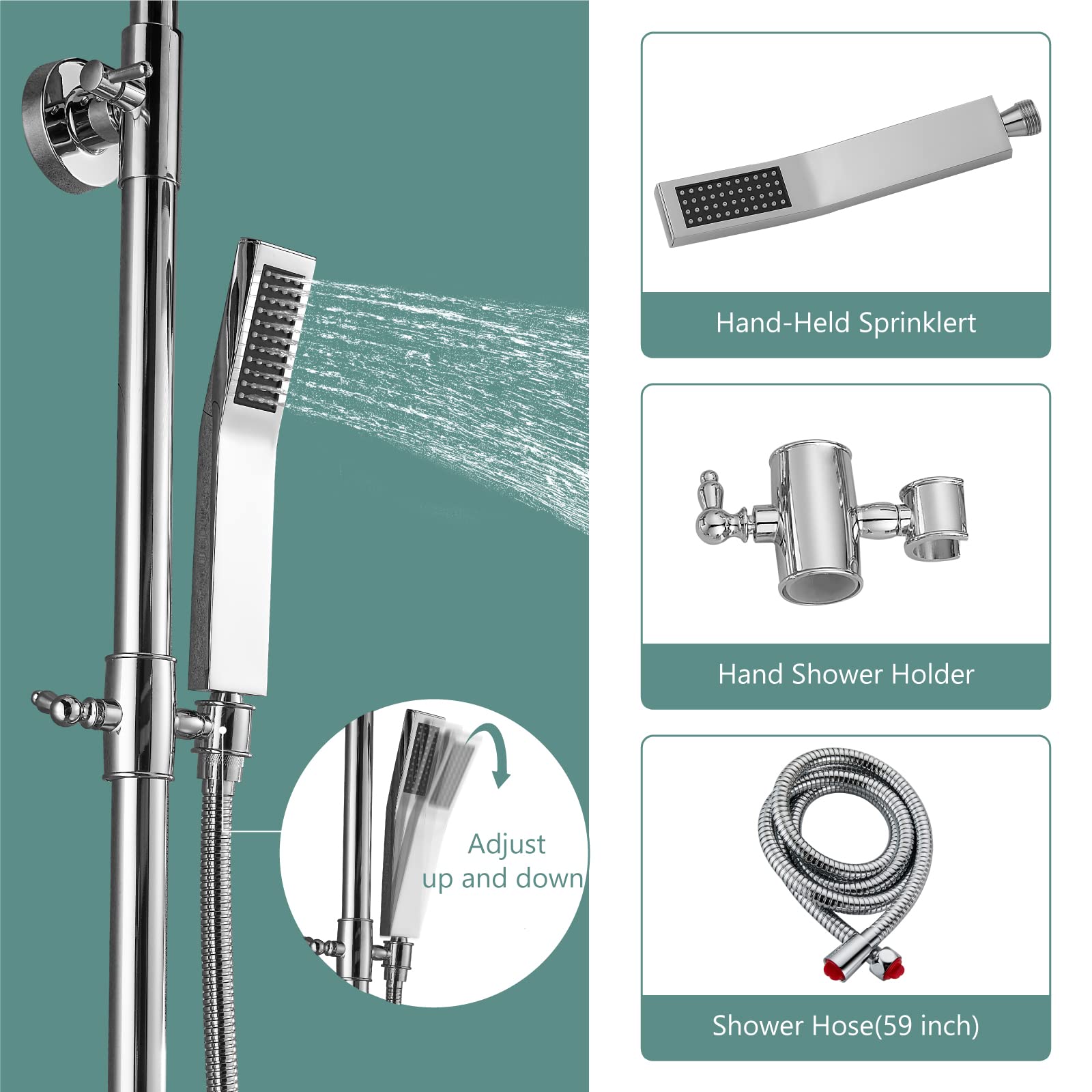 Polished Chrome 3-Function Exposed Shower System with 8 Inch Square Rainfall Shower Head - Wall Mount Bathroom Faucet Set for Modern Luxury Showers | Perfect for Master Bathrooms & Spa-Like Experiences
