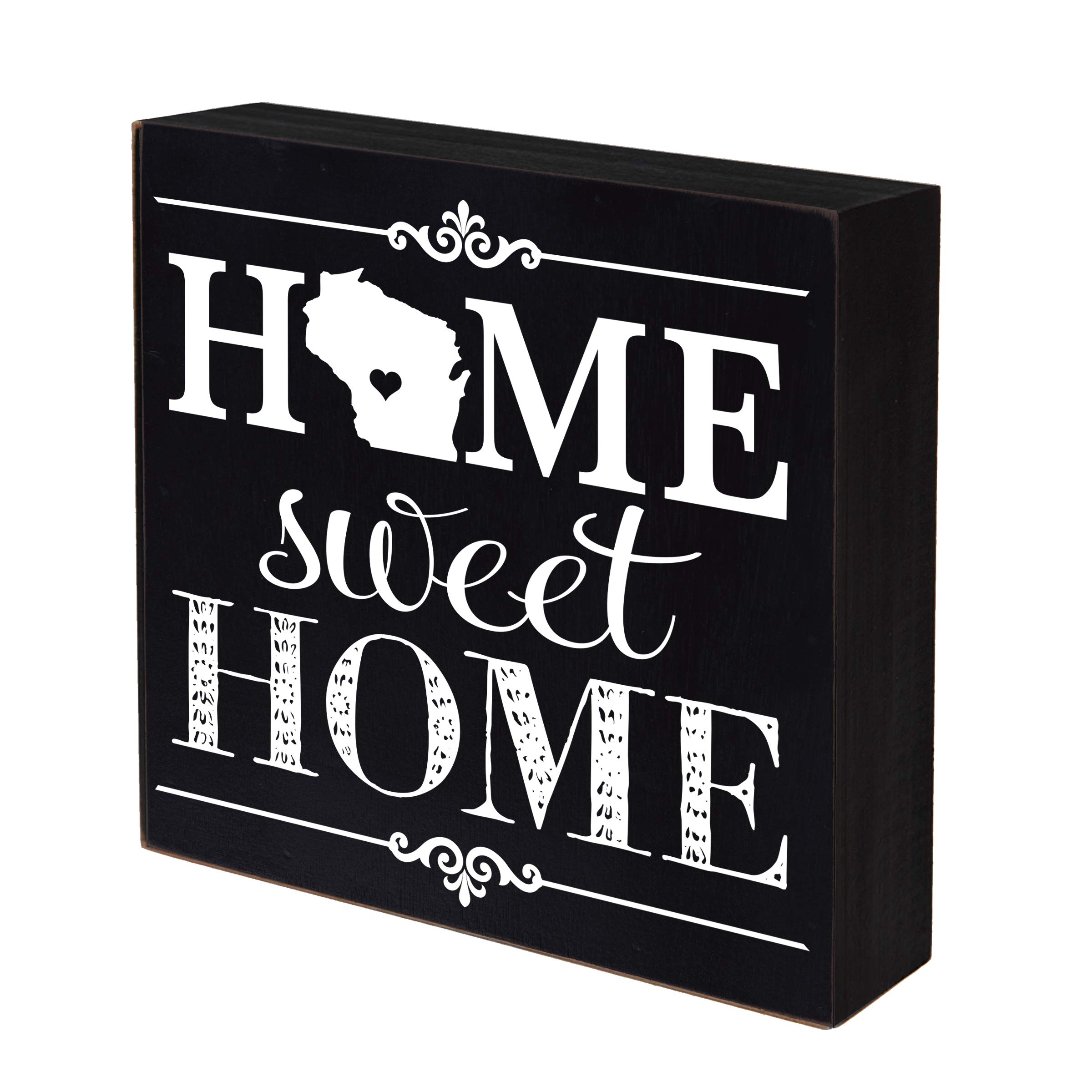 LifeSong Milestones Wisconsin Home State Shadow Box - 6x6 Black Wooden Wall Decor for Home Sweet Home, Family Established Sign - Perfect Housewarming Gift for Shelves, Tables & Walls