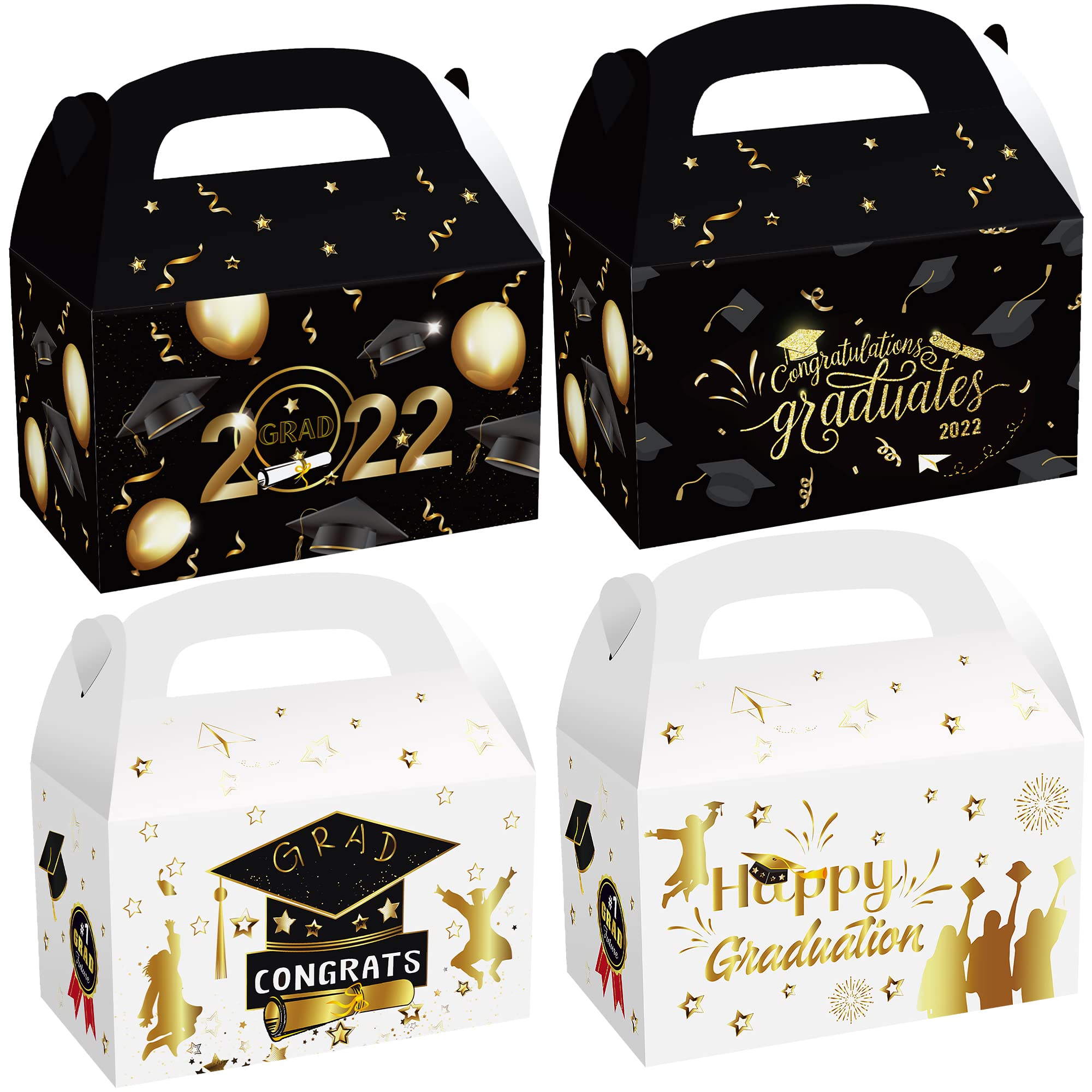 Happy Graduation Gift Boxes 2023 - Pack of 12 Elegant Black & Gold Graduation Card Boxes with Party Decorations | Perfect for Graduation Party Favors, Treat Boxes & Centerpieces | Ideal for High School & College Graduation Celebrations