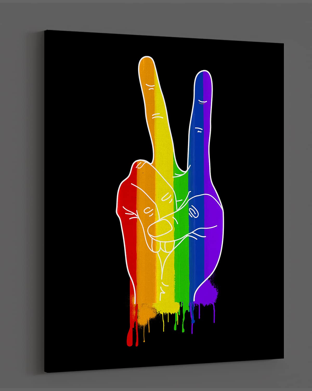 Peace Sign LGBTQ Wall Art - Pride Room Decor - Inspirational Canvas for Gay, Bi, Lesbian & Trans - 32x40 Ready to Hang - Perfect for Bedroom, Living Room & Pride Events