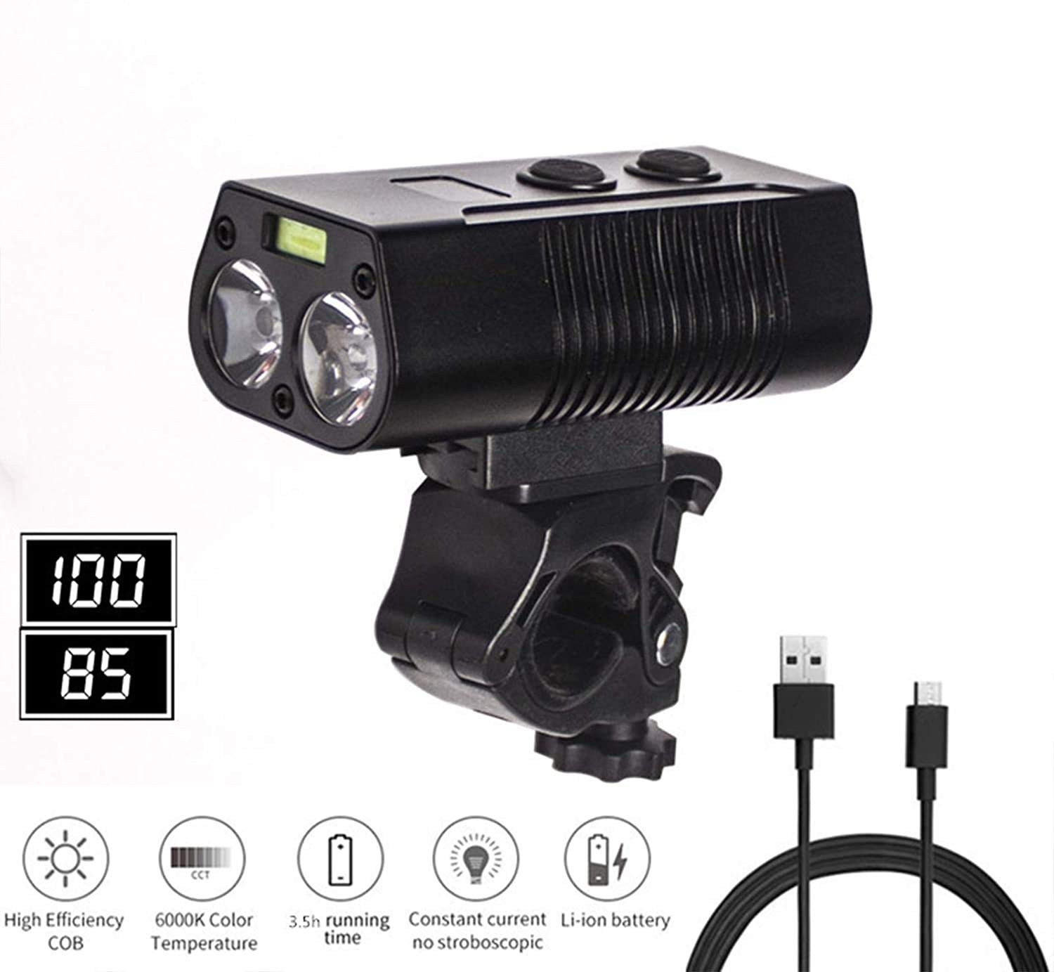 USB Rechargeable Bike Light - 2000 Lumens Super Bright LED Bicycle Headlight with 7 Modes, Waterproof Cycling Front Light for Mountain/Road/Commuter Bikes - Perfect for Night Riding & Urban Commuting
