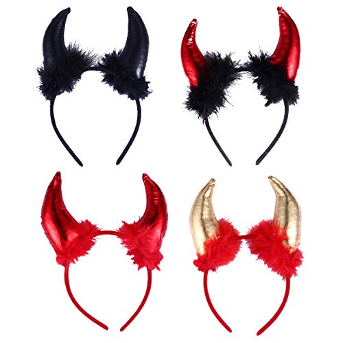 Uonlytech 4pcs Halloween Headband with Horns - Devil Party Hair Hoop for Cosplay Costume Accessories | Perfect for Halloween Parties, Cosplay Events & Themed Gatherings
