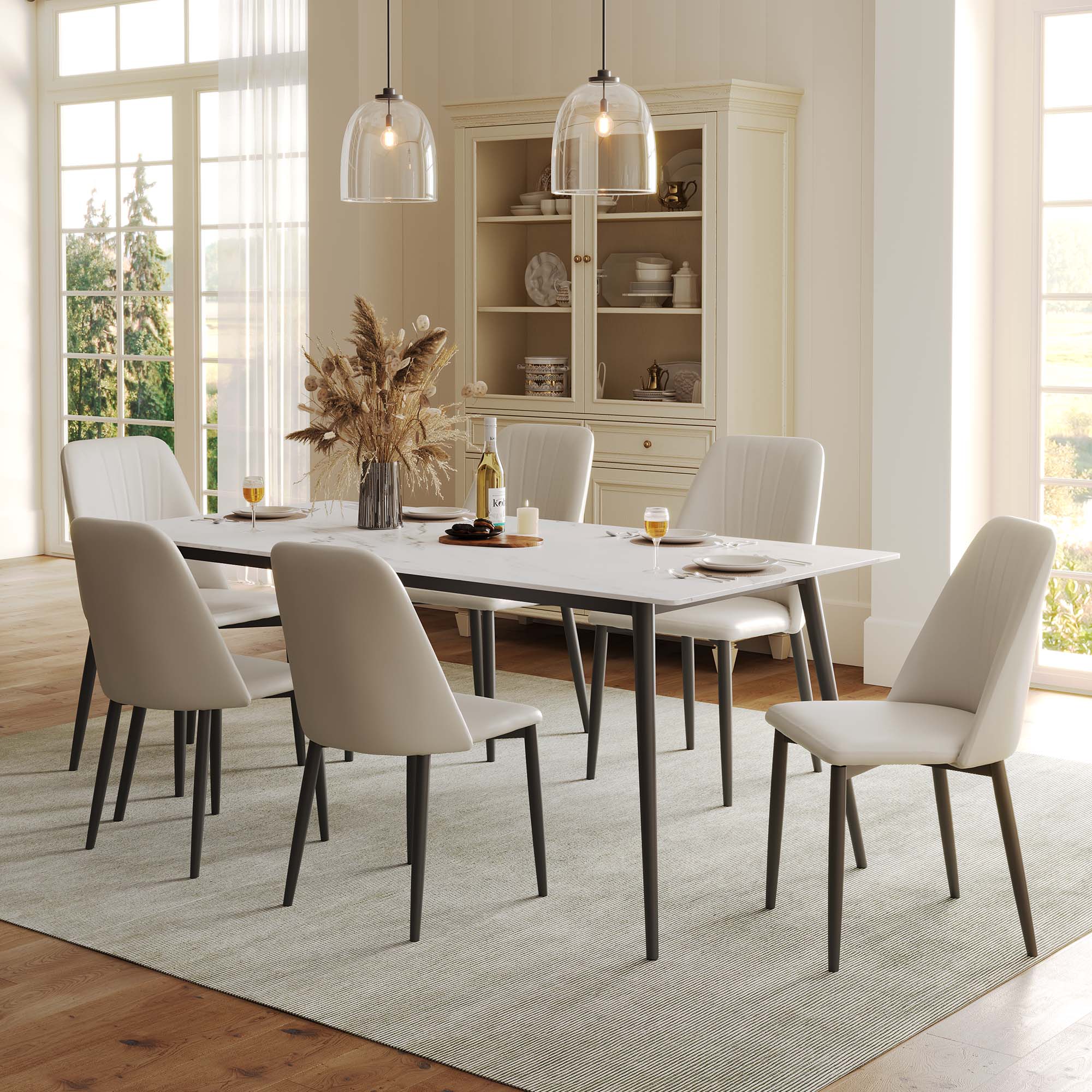 Chester Upholstered Dining Side Chairs Set of 2 - Off White Fabric - Modern Kitchen & Dining Room Furniture for Home Decor