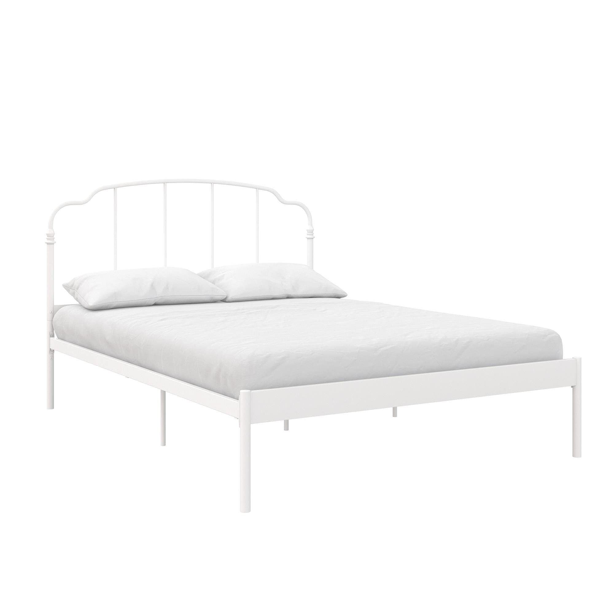 REALROOMS Camie Metal Platform Bed Frame with Adjustable Height, No Box Spring Required, Full Size, White - Perfect for Modern Bedrooms, Guest Rooms & Small Spaces