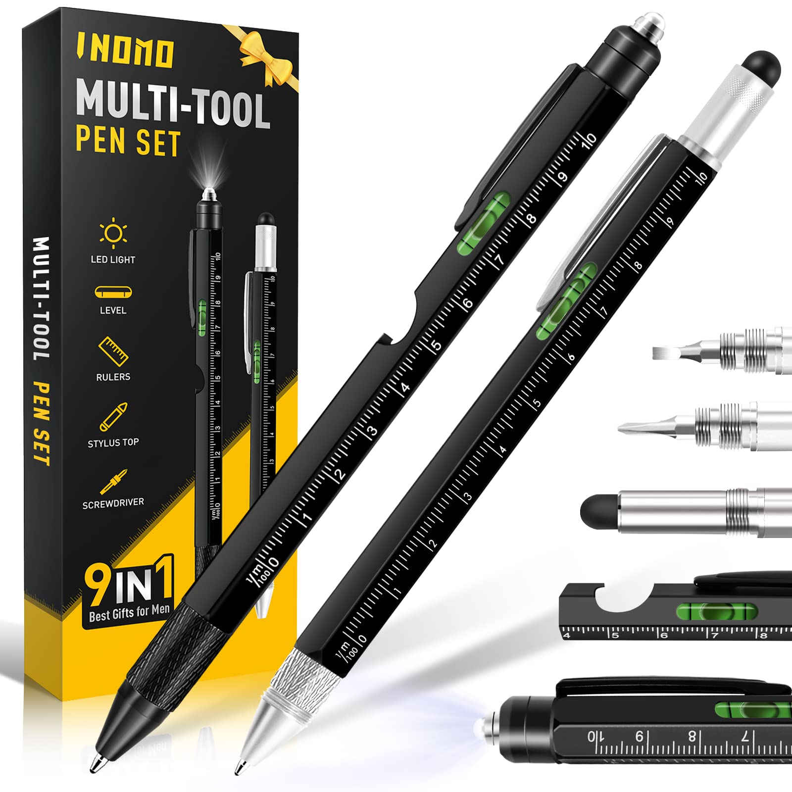 INOMO 9-in-1 Multitool Pen for Men - Perfect Father's Day, Birthday & Everyday Gift for Dad, Husband, Grandpa | Practical EDC Gadget for Office, Camping & DIY Projects